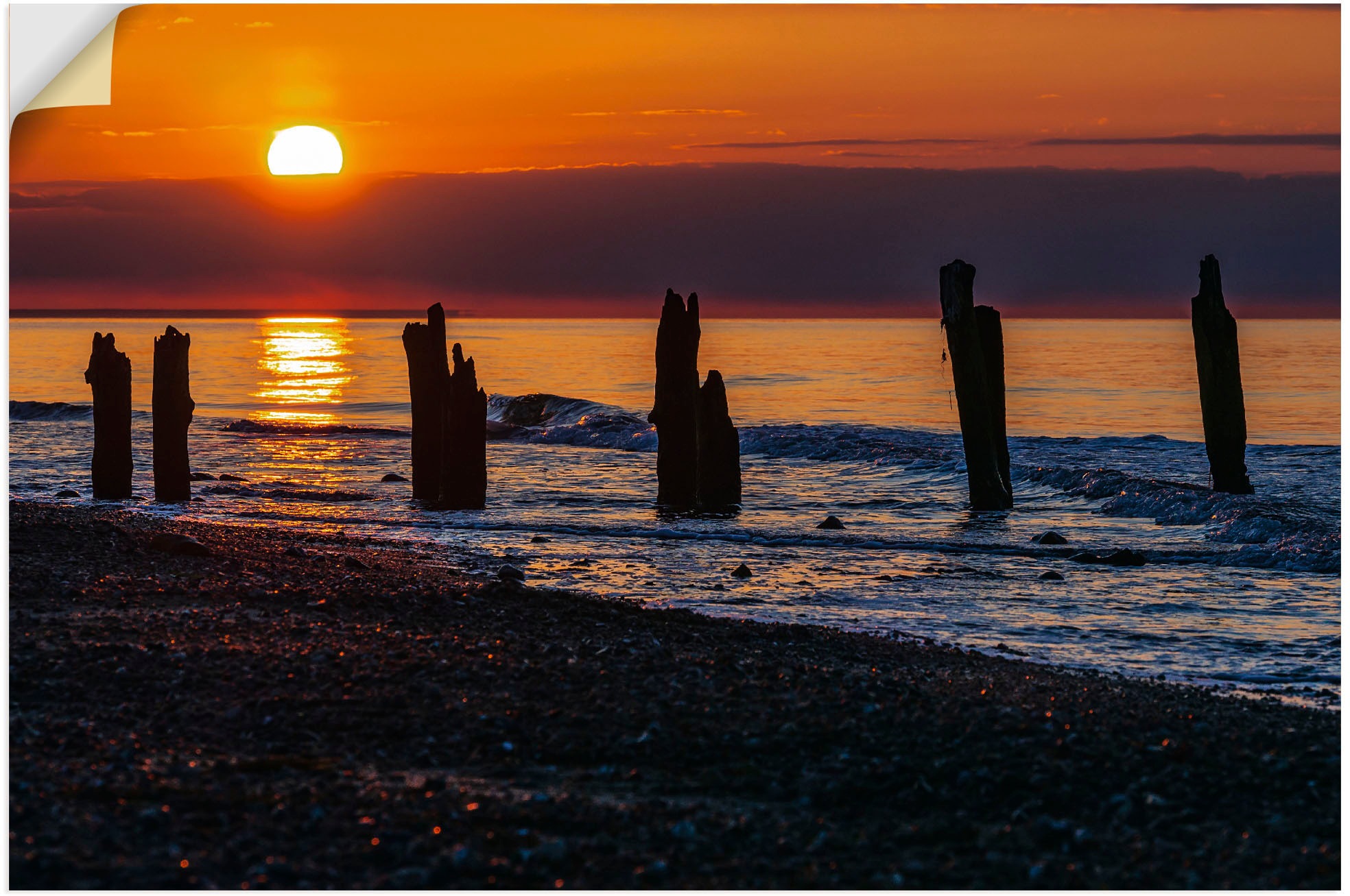Image of Artland Wandbild »Buhnen an der Ostsee bei Kühlungsborn II«, Bilder vom Sonnenuntergang & -aufgang (1Stück), in vielen Grössen & Produktarten - Alubild/Outdoorbild, Leinwandbild, Poster, Wandaufkleber/Wandtattoo auch für Badezimmer geeignet bei Ackermann 