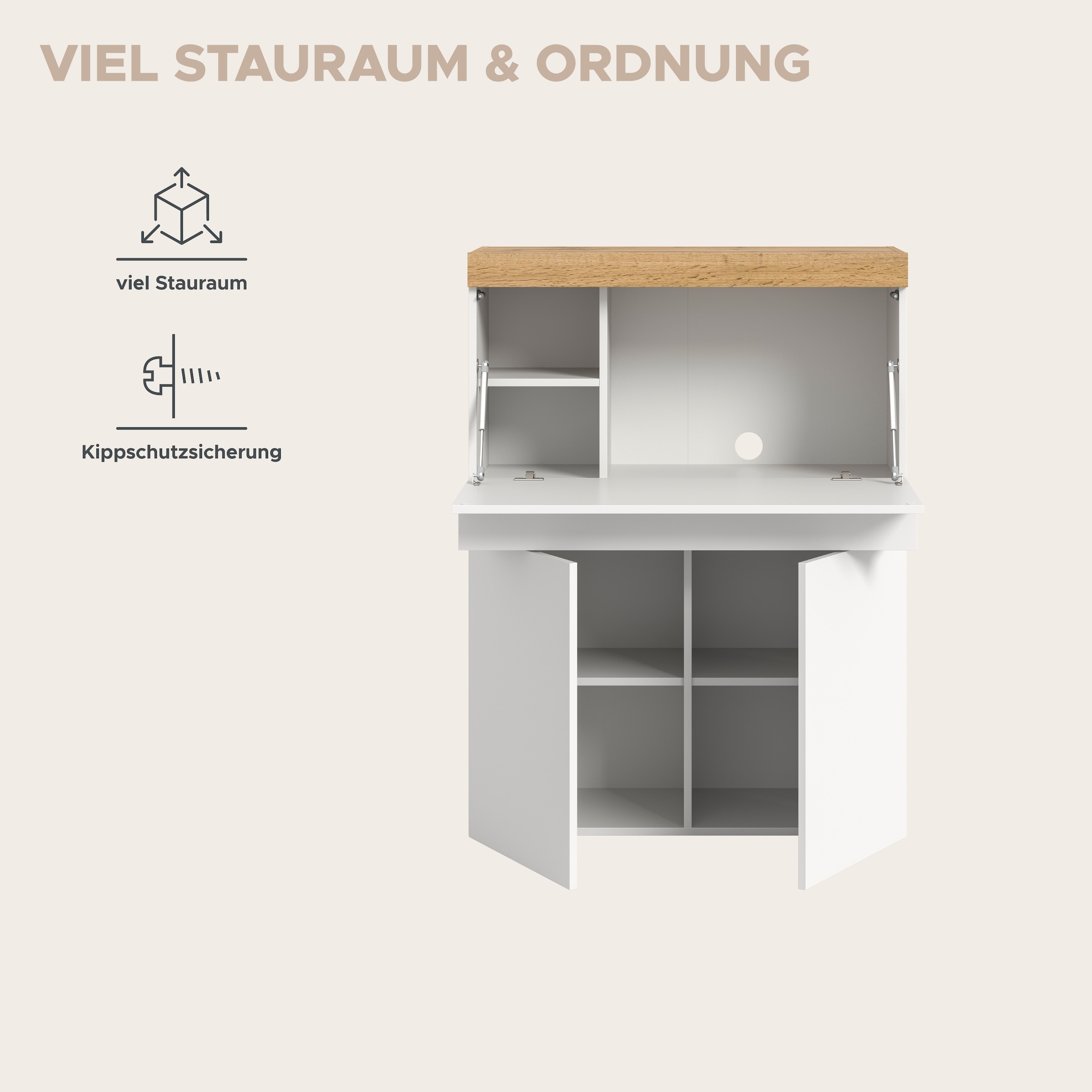 GOODproduct Secrétaire »MAMBO, Höhe 122cm, Home-Office-Schreibtisch, PC-Schrank« 2 Türen, 1Klappe, 7 Fächer, 1 Schubkasten, 3 höhenverstellbare Böden,  Multifunktional mit viel Stauraum, klappbare Tischfläche