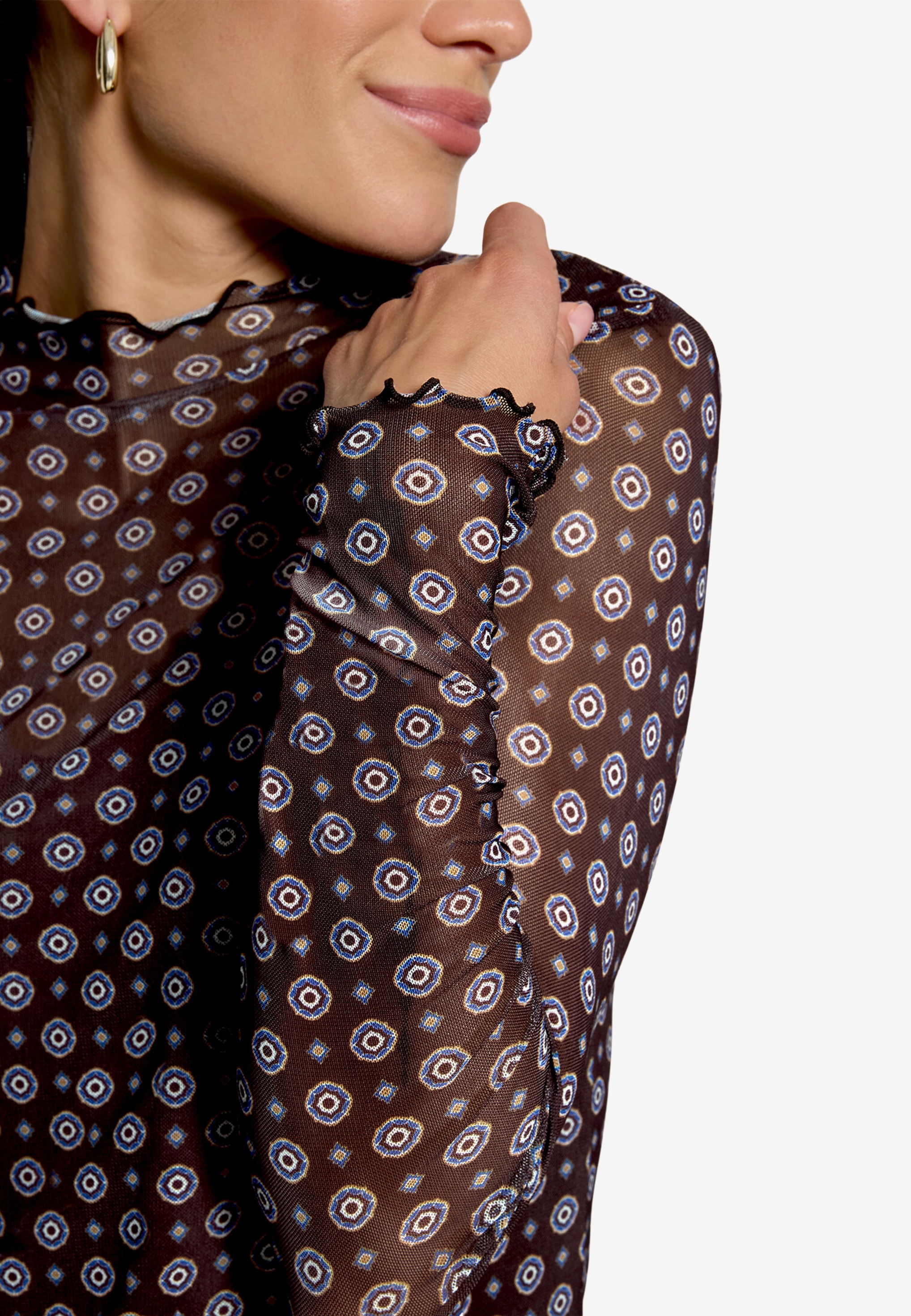 Image of Zero Langarmshirt mit Muster und gekräuselten Abschlüssen / transparent