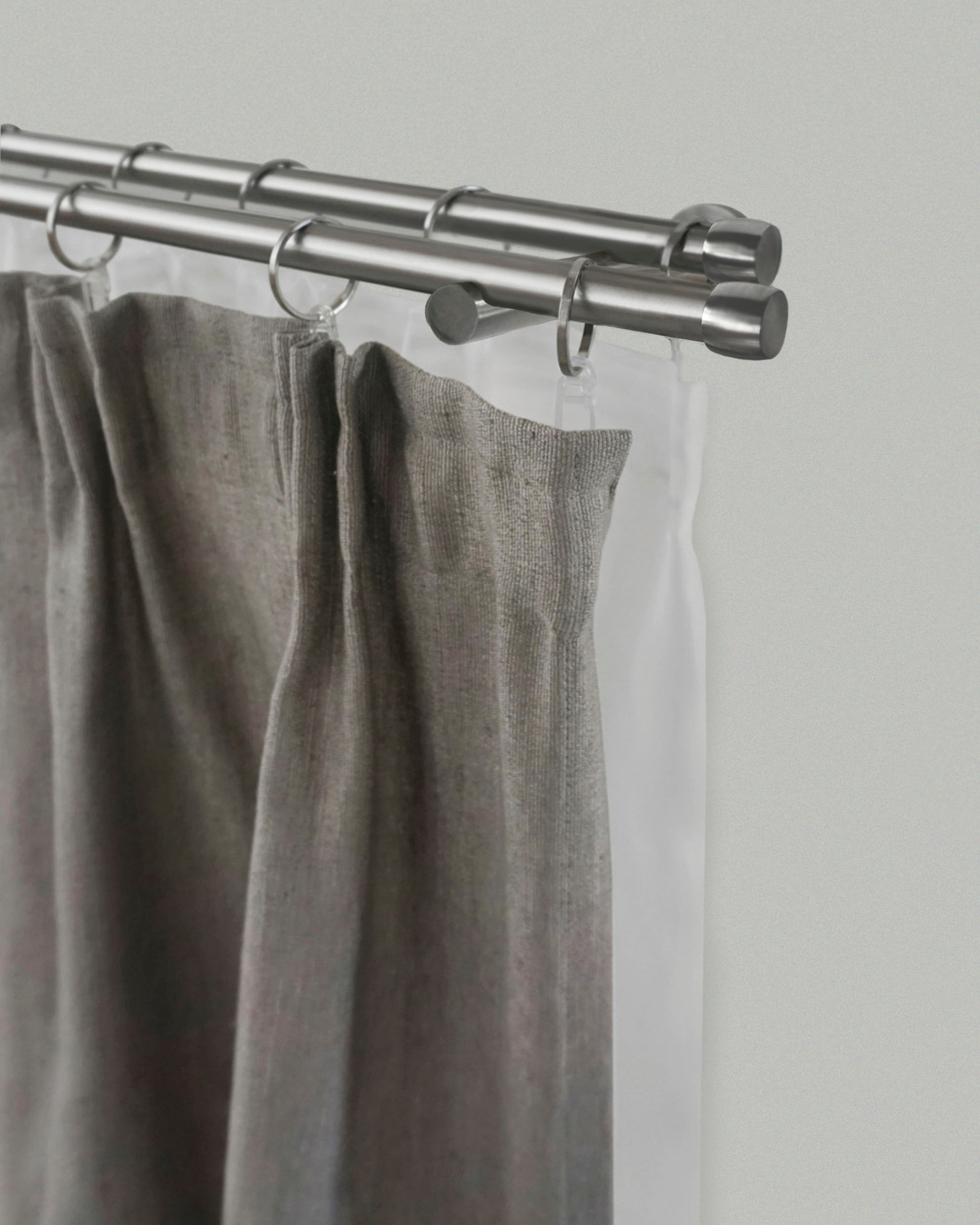 Image of GARESA Gardinenstange »KAPPE«, 2 läufig-läufig, Wunschmasslänge, Vorhanggarnitur, einfache Montage, mit Stangenverbinder verlängerbar, Wandmontage, Kappe, edelstahl optik, mit Ringe bei Ackermann Versand Schweiz