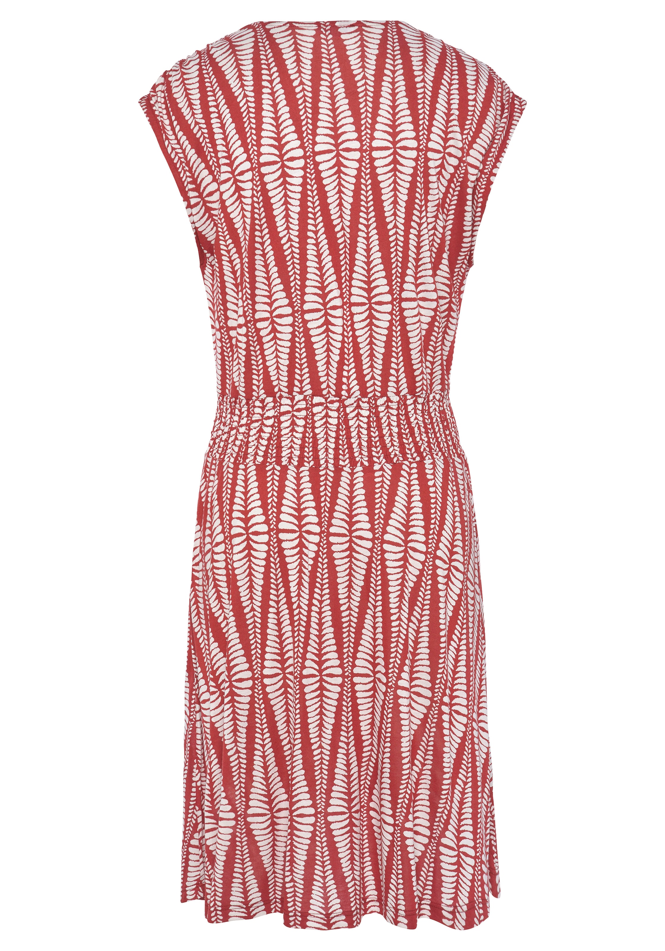 LASCANA Jerseykleid, mit breitem Smokbund, kurzes Sommerkleid mit Alloverprint