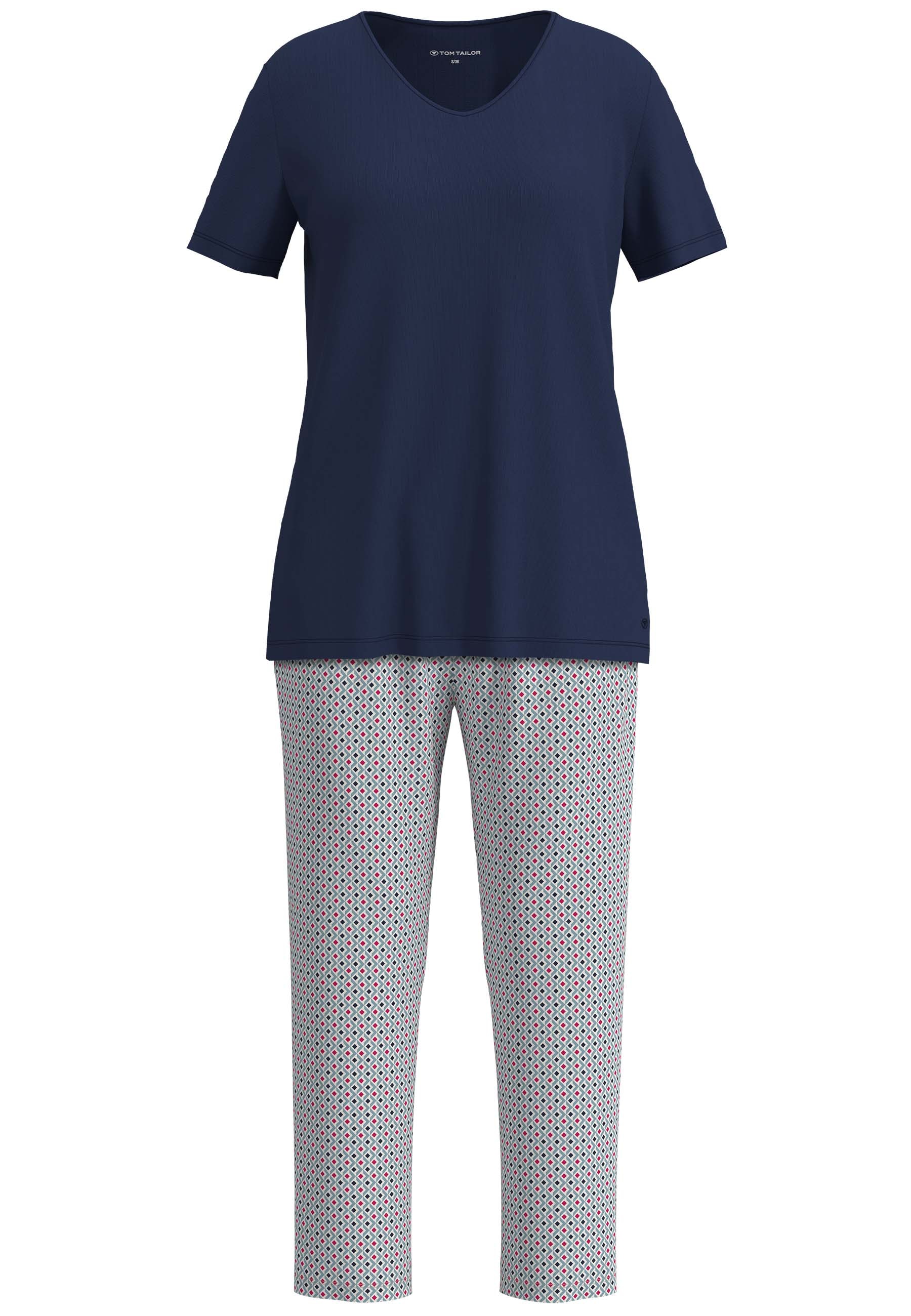 TOM TAILOR Pyjama Kurzarm, mit Muster, V-Ausschnitt, Baumwollmix