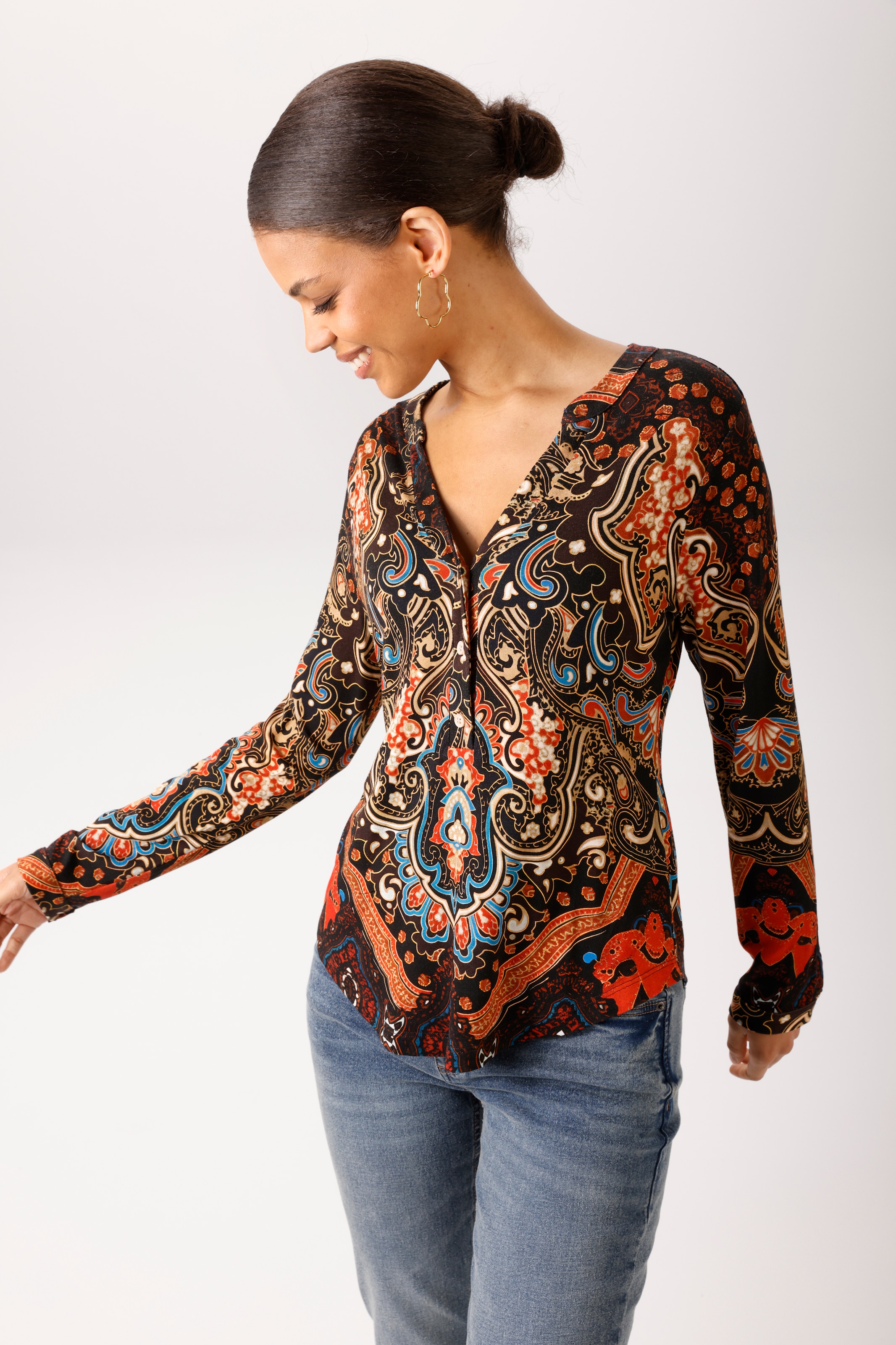 Image of Aniston CASUAL Schlupfbluse mit farbenfrohen, fantasievollem Ornament-Druck - NEUE KOLLEKTION