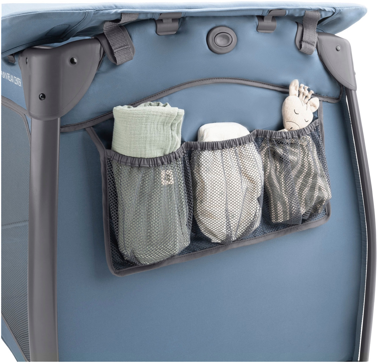 Hauck Lit de voyage pour bébé »Play N Relax Center, dark blue« inkl. Neugeboreneneinhang, Wickelmulde, Ausstieg, Räder