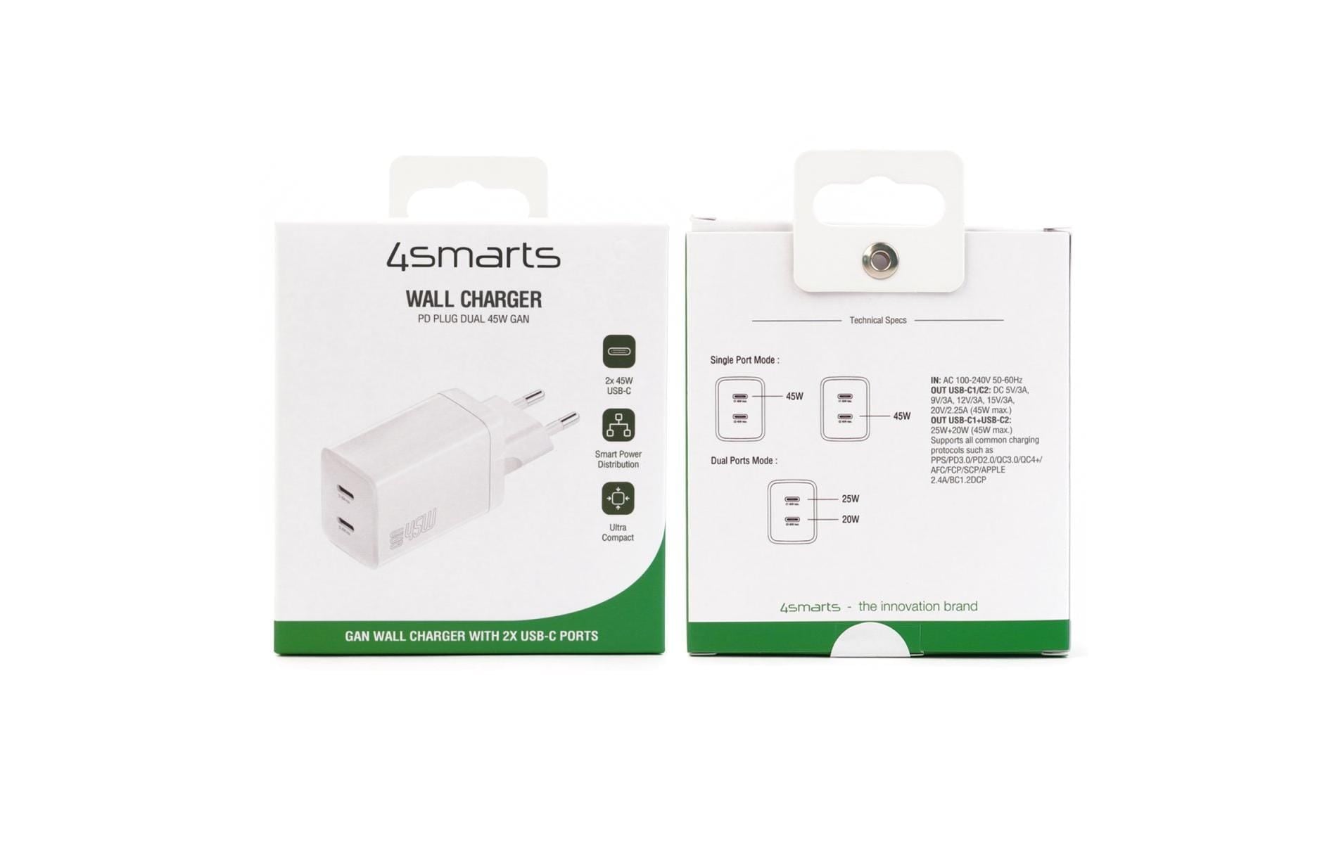 4smarts USB-Ladegerät »PDPlug Dual 2x USB-C 45 W GaN«