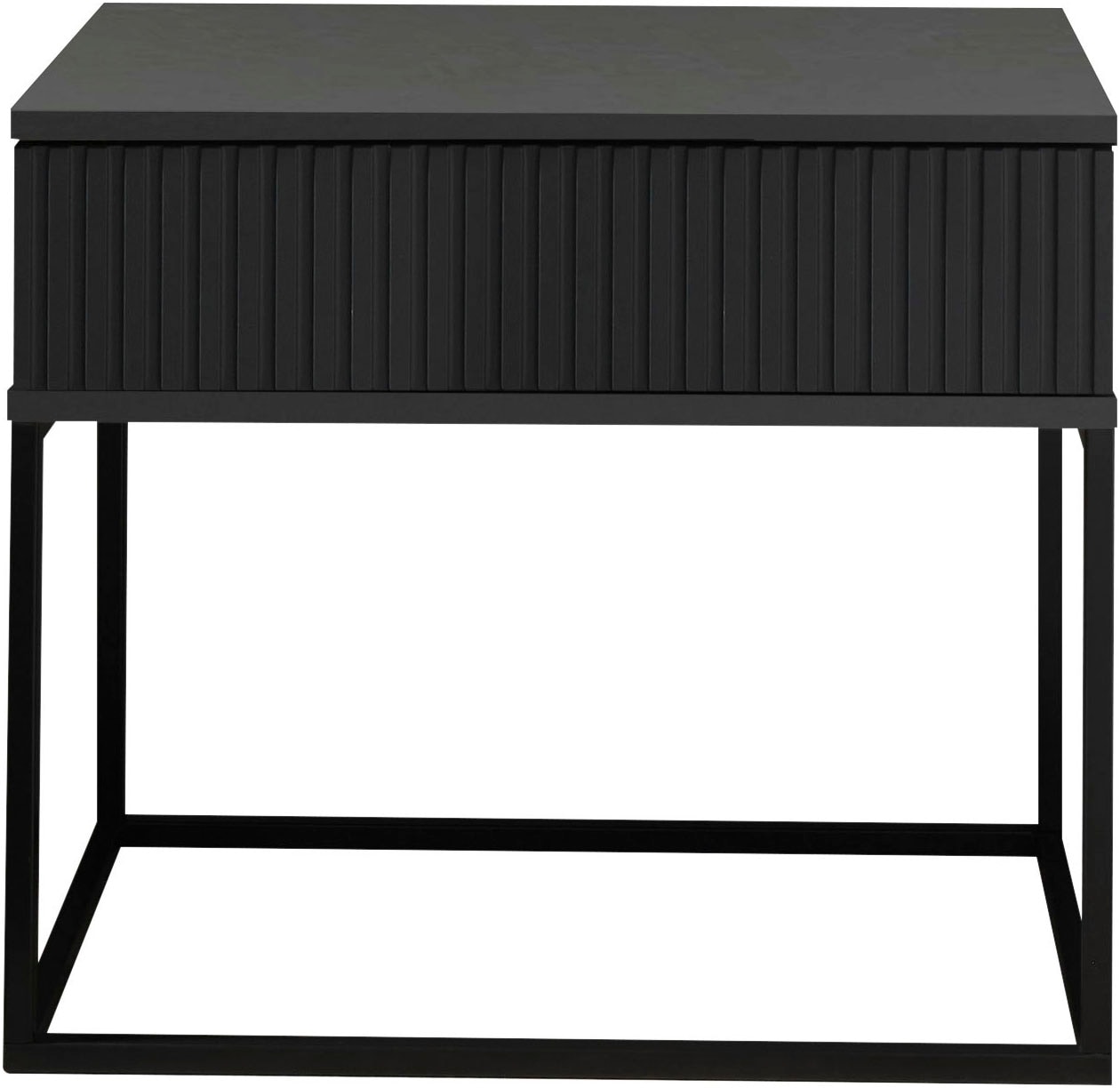 Schlafkontor Nachtkommode »Marle Nachtkonsole, Nachtkästchen auf Metall-Fussgestell« Schubkasten in Rillenoptik auf schwarzem Metallgestell