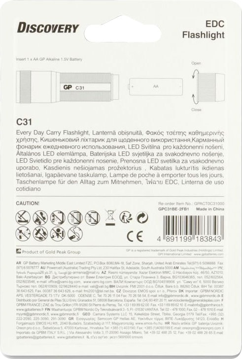 LED 85 CRE 1x Taschenlampe IPX4, sur GP Discovery Batteries GP«, »GP Leuchtzeit Metallgehäuse, Batterie, C31, Lumen, AA 2h Découvrir inkl.