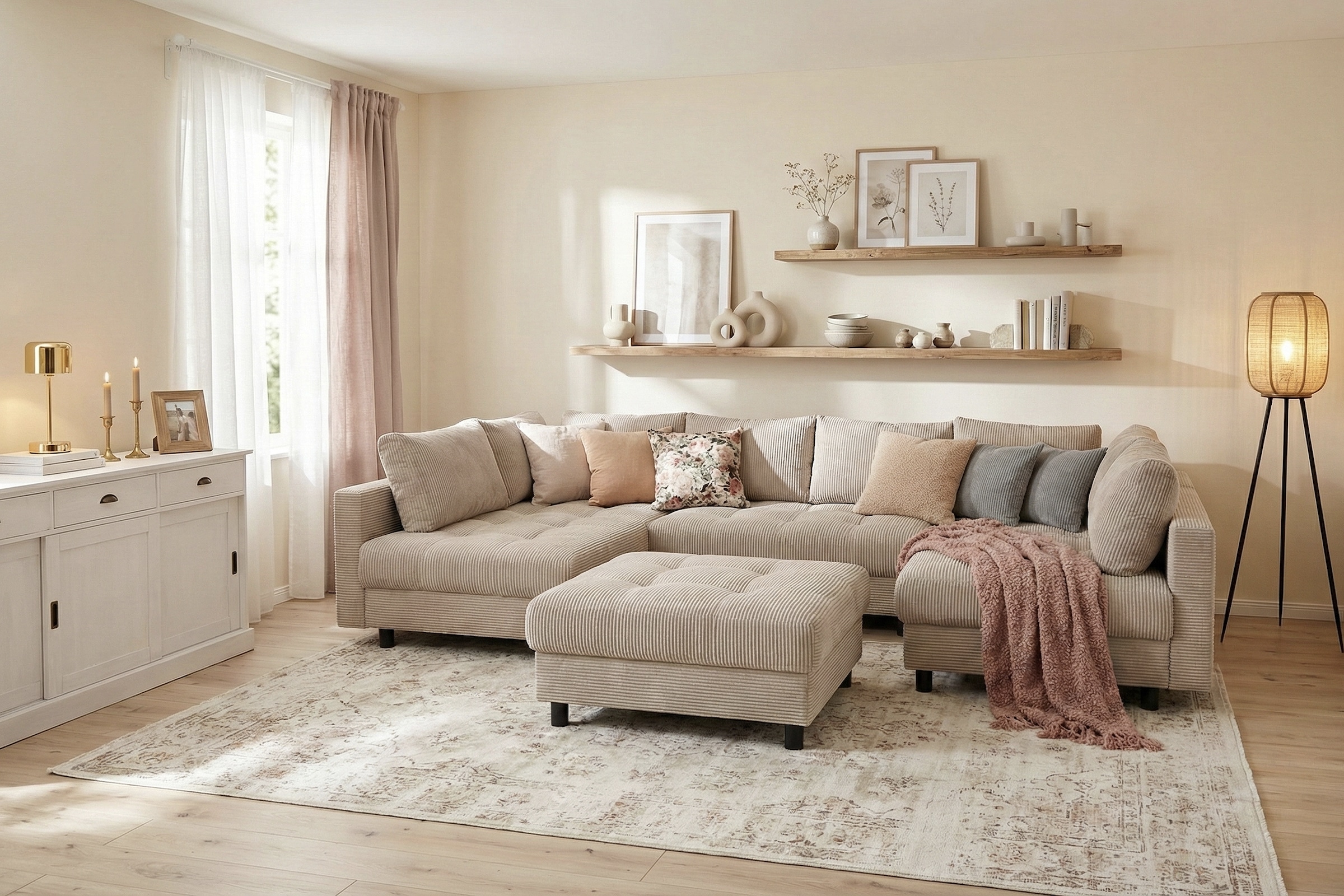 Image of COLLECTION AB Wohnlandschaft "Toni U-Form, B: 298 cm, XXL-Liegefläche mit Hocker 3 Stoffqualitäten" Set: Sofa & Hocker, 3 Zierkissen, Federkern