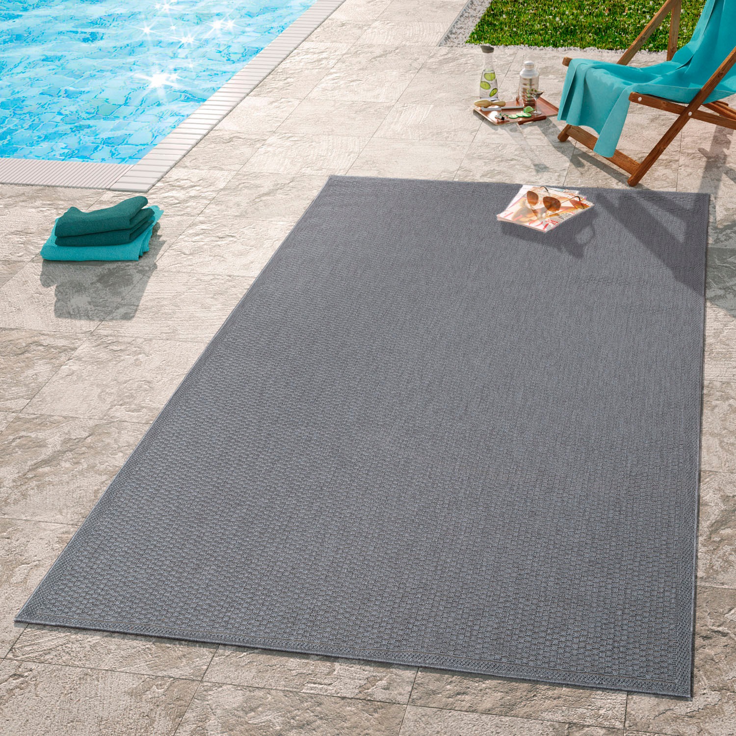 Image of my home Teppich »Timberova«, rechteckig, 5 mm Höhe, In-und Outdoor geeignet,Flachgewebe, Sisal-Optik, Wohnzimmer,Wetterfest & UV-beständig, für Balkon, Terrasse und Wintergarten, besonders flach, auch für Küche, Esszimmer und Wohnzimmer geeignet bei Acker