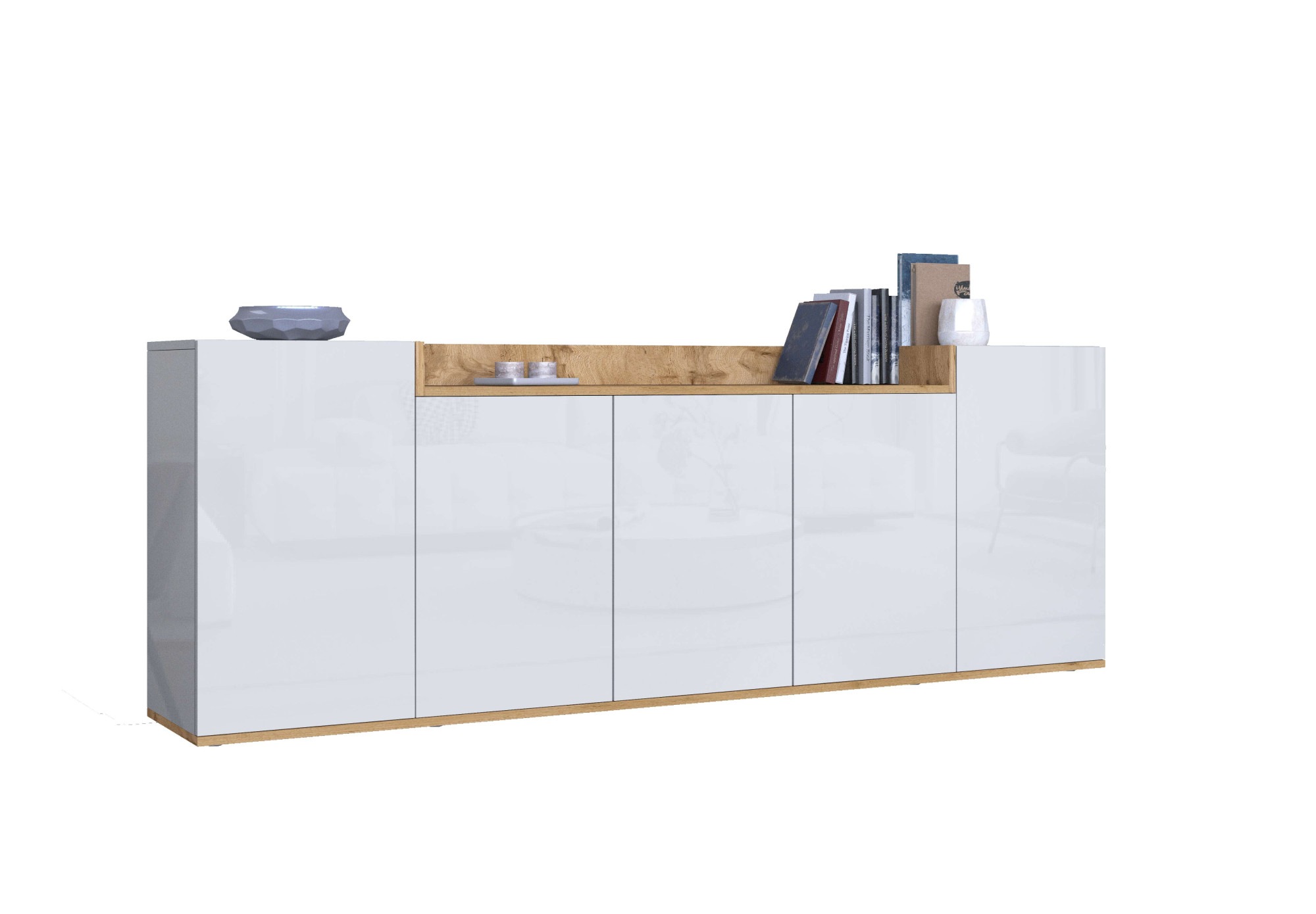 Image of GOODproduct Sideboard "BOLSENA, Kommode, Schrank,Lowboard mit 8 Fächer und offenes Ablagefach" 1 Stk. tlg. Breite 200 cm,stehend/hängend,Fronten Hochglanz lackiert,Made in Italy