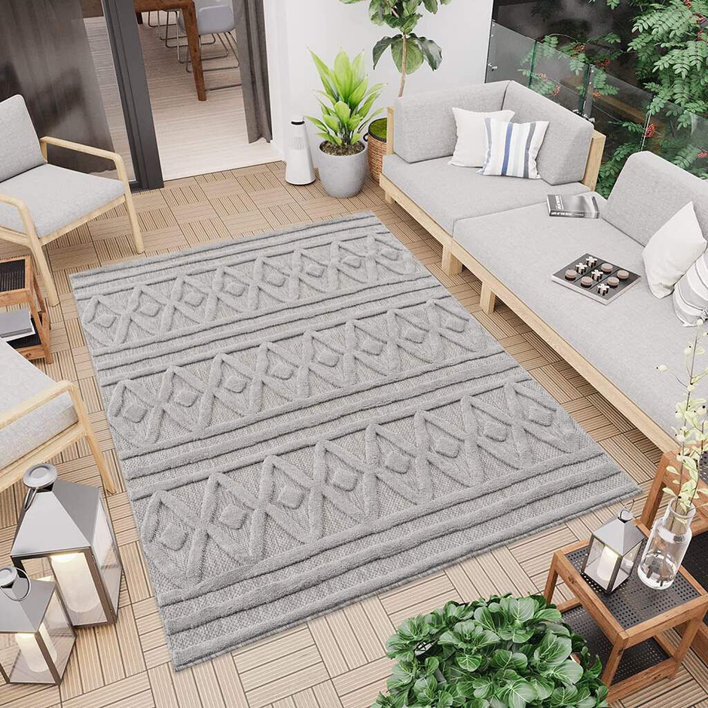 Carpet City Teppich »In-& Outdoorteppich Santorini Balkon, kaufen 3D-Effekt, Terrasse, Wetterfest 58538, Flur UV-beständig für & Raute-Optik«, rechteckig, Küche, jetzt