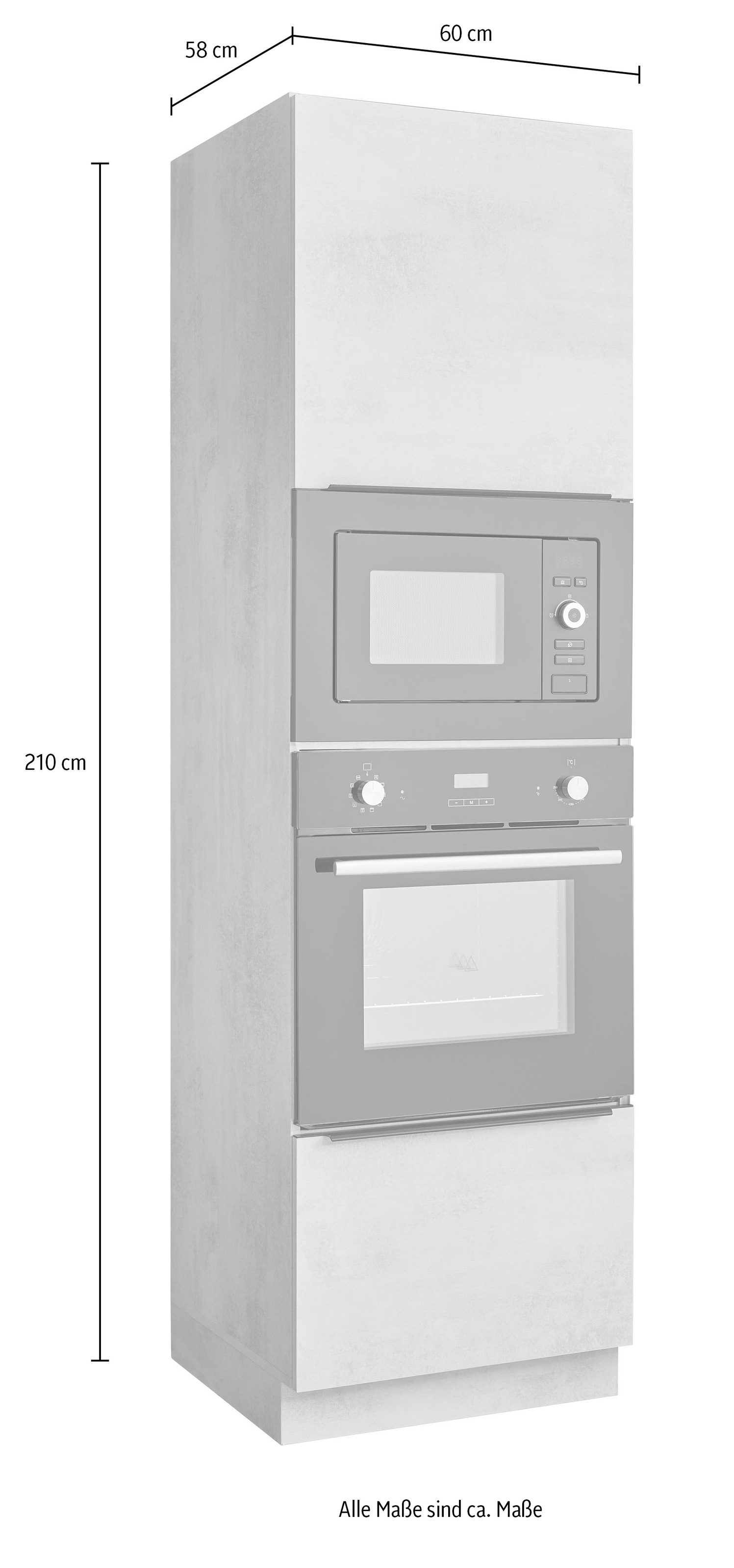 BASIC by Balculina Armoire d'encastrement pour four »Sanibel Küchenschrank, Küchenhochschrank BxHxT 60 x 210 x 58« 1 cuis tlg. Avec 1 porte et 1 tiroir, 2 compartiments ouverts pour four et micro-ondes