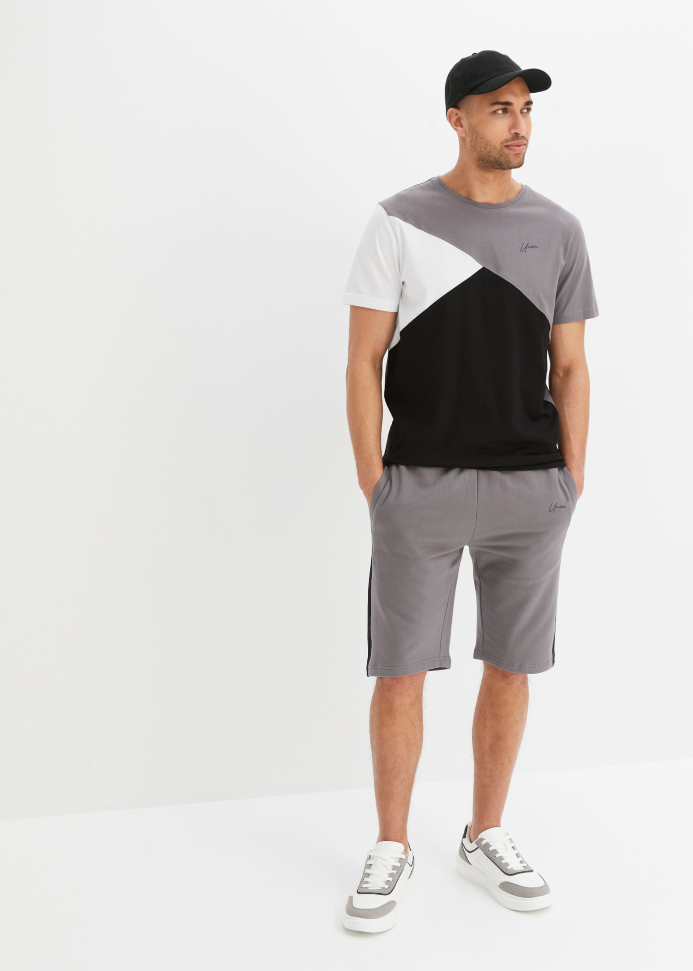bonprix T-Shirt Set, 2er,  aus reiner Baumwolle, im 2er-Set, mit Sweat-Bermuda, regular fit