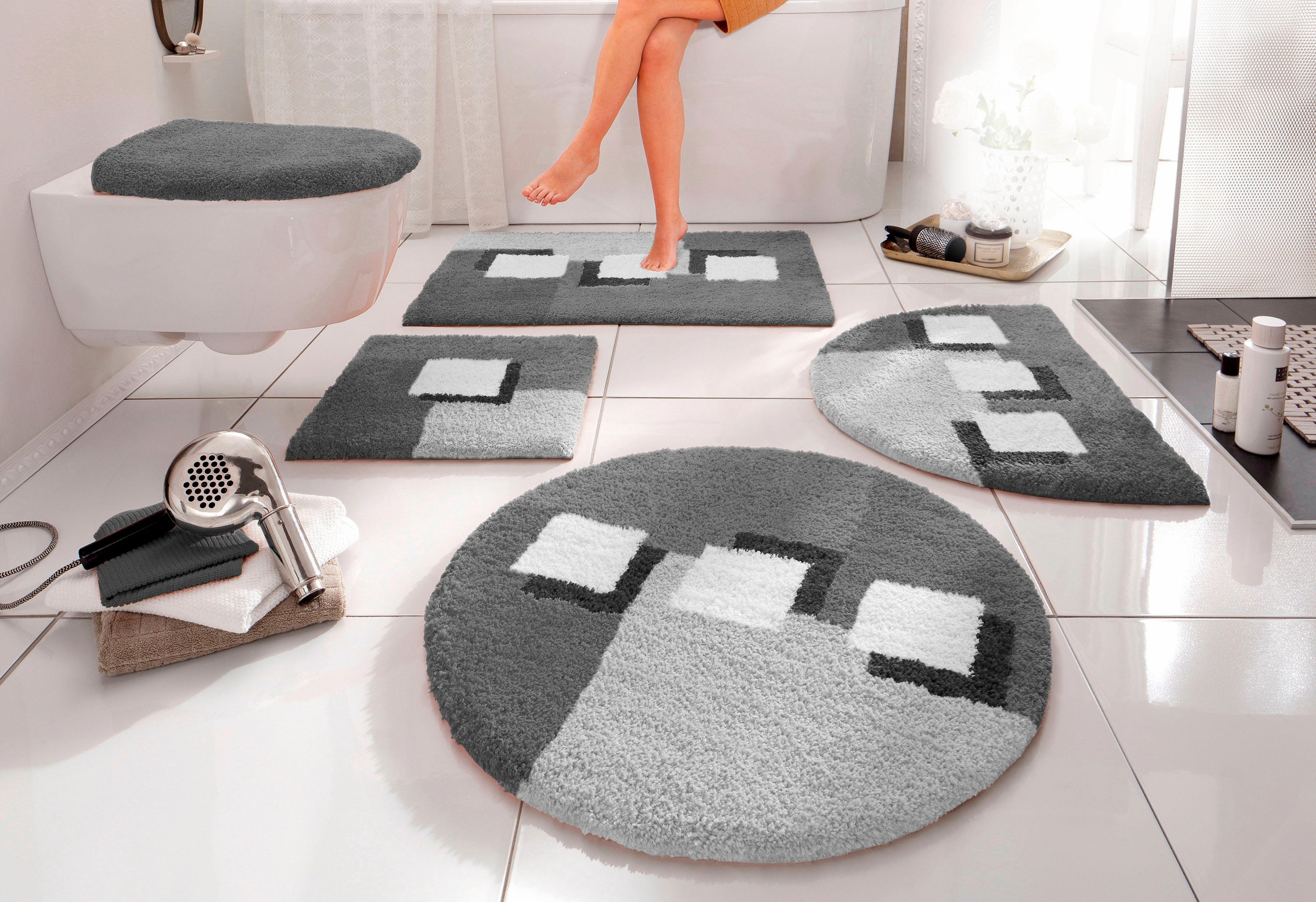 Image of GOODproduct Badematte "Ada, Badvorleger, Badezimmer Teppich" Höhe 21 mm rutschhemmend beschichtet fussbodenheizungsgeeignet schnell trocknend strapazierfähig Badteppich, Badematten auch als 3 teiliges Set erhältlich