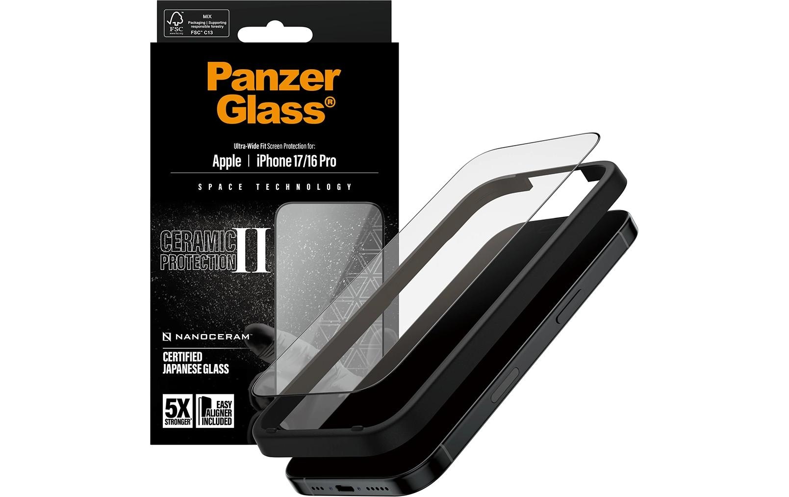 PanzerGlass Film de protection d'écran »Ceramic II Ultra-Wide Fit Screen Protector« für Apple iPhone 17;Apple iPhone 16 Pro Displayschutzfolie, Schutzfolie, Bildschirmschutz, kratz- & stossfest