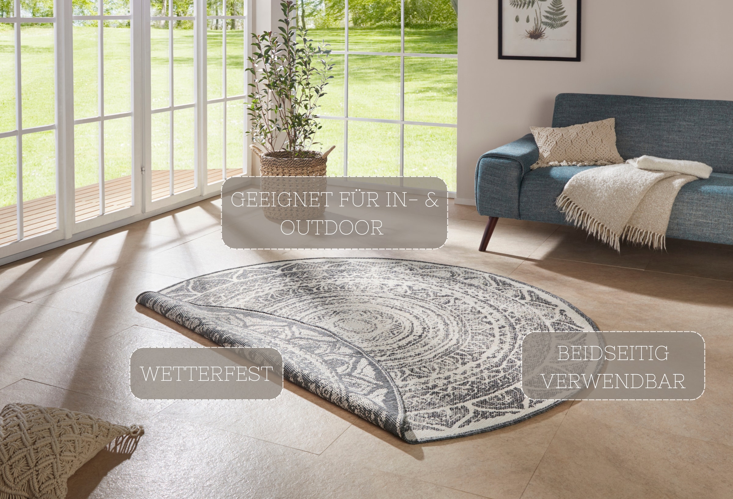 HANSE Home Teppich »Siruma Wendeteppich« rund 5 mm Höhe In- & Outdoor, beidseitig, Orientalisch, Teppich, Garten, Flur