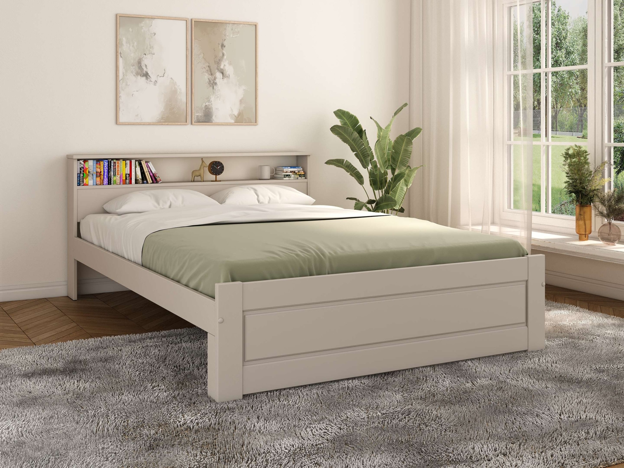 GOODproduct Lit en bois massif »FLAVION, TOPSELLER! Jugendbett, FSC® zertifizierte massive Kiefer« Breite: 90, 140, 180,  Qualitätsprodukt, Regal, Kassettenoptik, Schublade optional