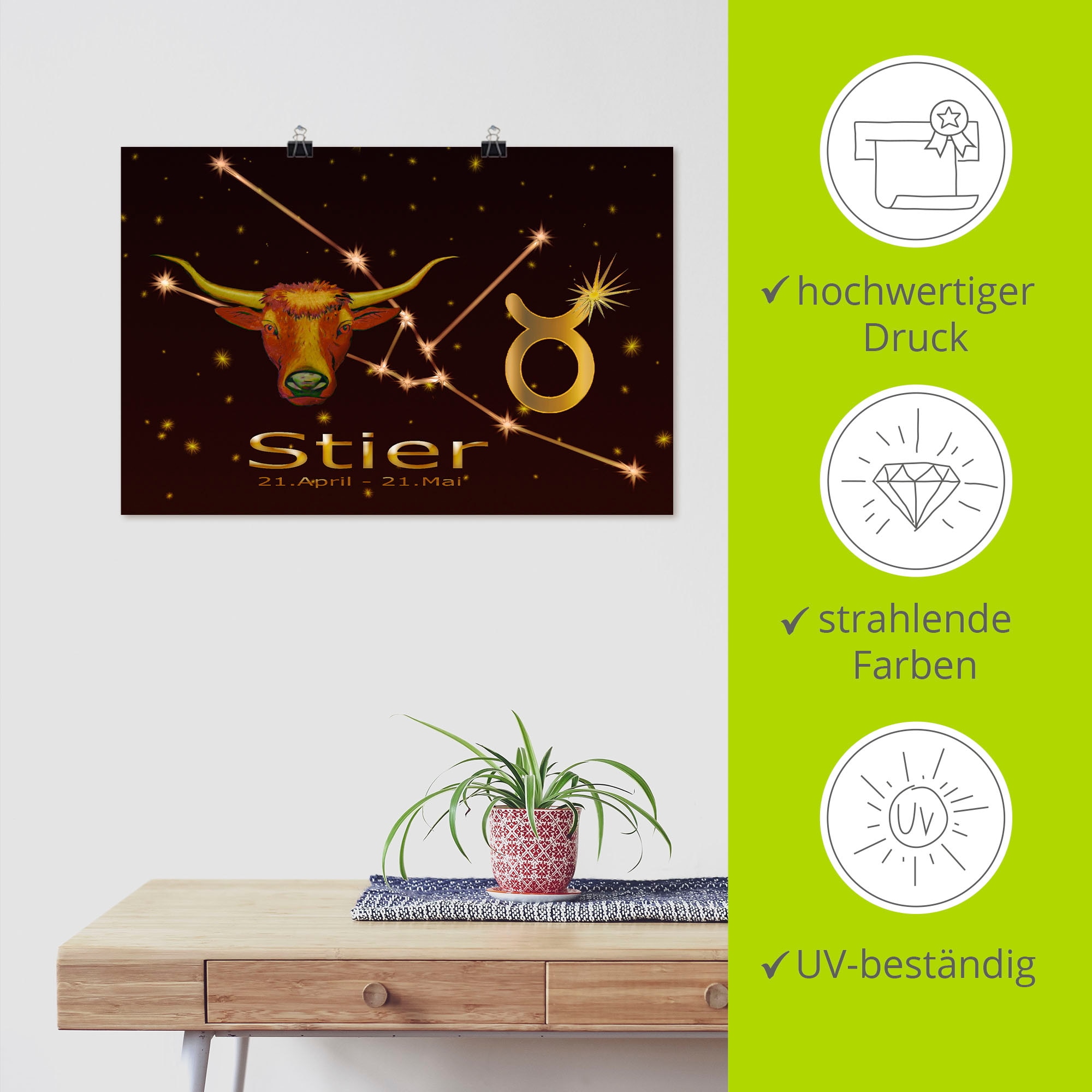 Artland Poster »Sternzeichen - Stier«, Bilder von Sternzeichen, (1 St.), als Alubild, Leinwandbild, Wandaufkleber oder Poster in versch. Grössen
