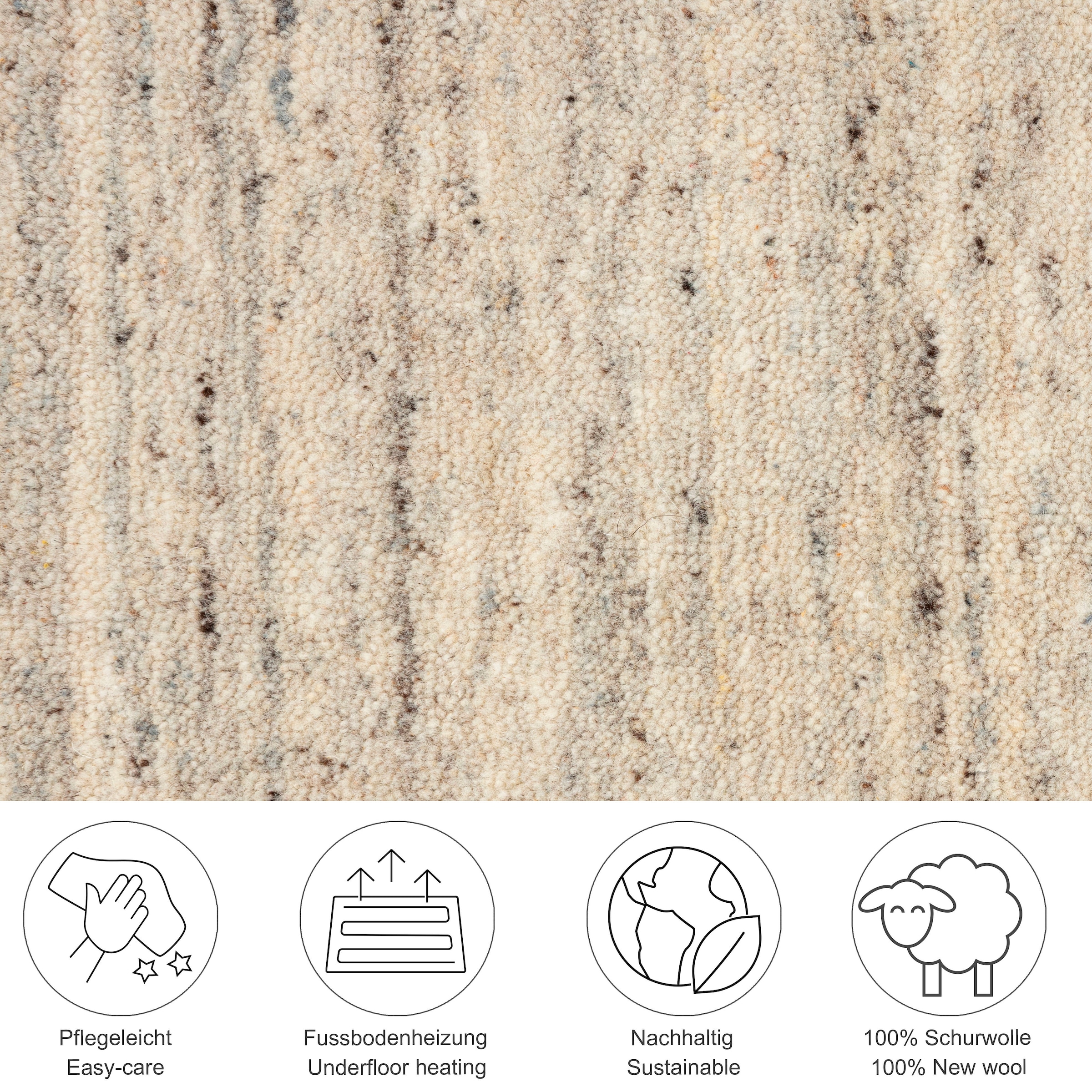 THEKO Wollteppich »Pure UNI« rechteckig 14 mm Höhe Handwebteppich, meliert, reine Wolle, handgewebt