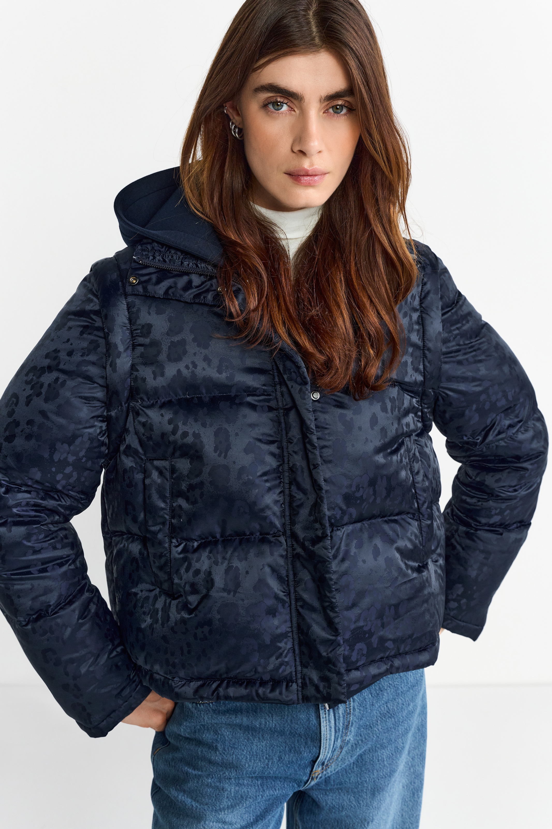 Image of RICHROYAL Steppjacke Winterjacke mit dezentem Leo-Print, abnehmbare Ärmel
