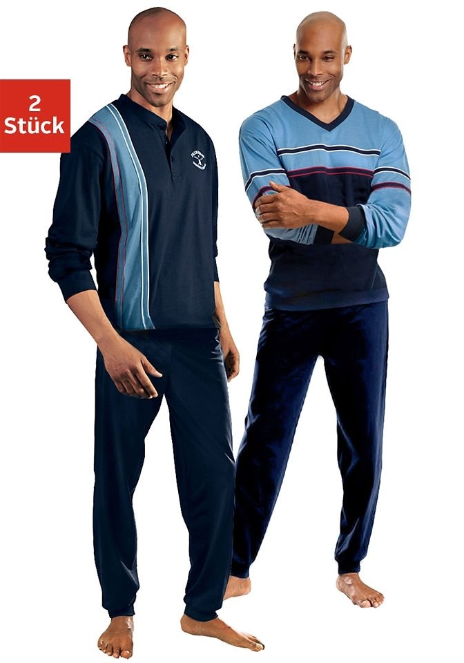 Image of le jogger Pyjama Packung, 2 Stück, 4 tlg. Schlafanzug für Herren in langer Form