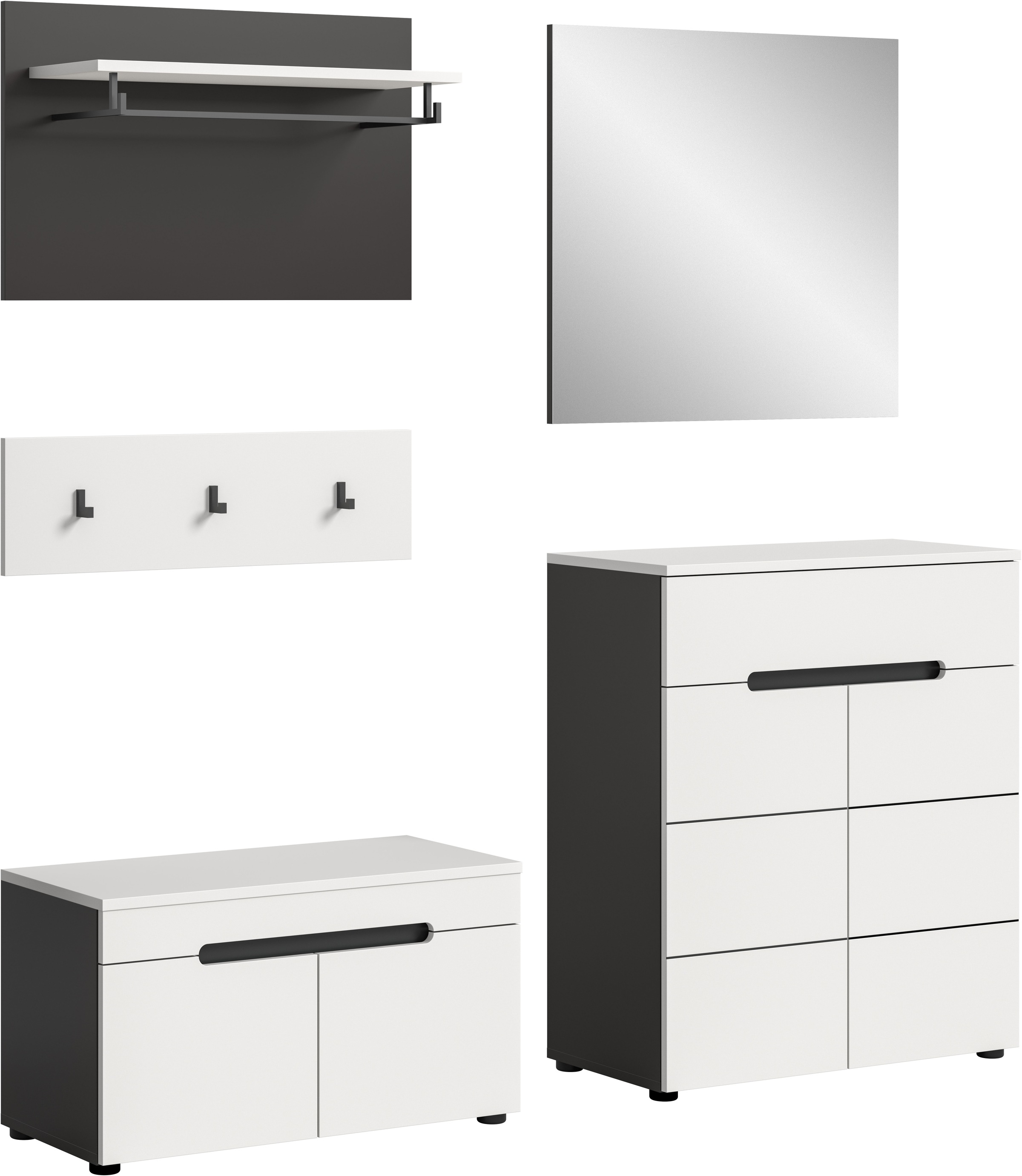 Image of Home affaire Garderoben-Set "REHAT, TOPSELLER, 5-teilig, Breite 175cm, individuell stellbar" bestehend aus: Sitzbank, Paneel, Hakenleiste, Spiegel, Kommode, 4 Stk. tlg.