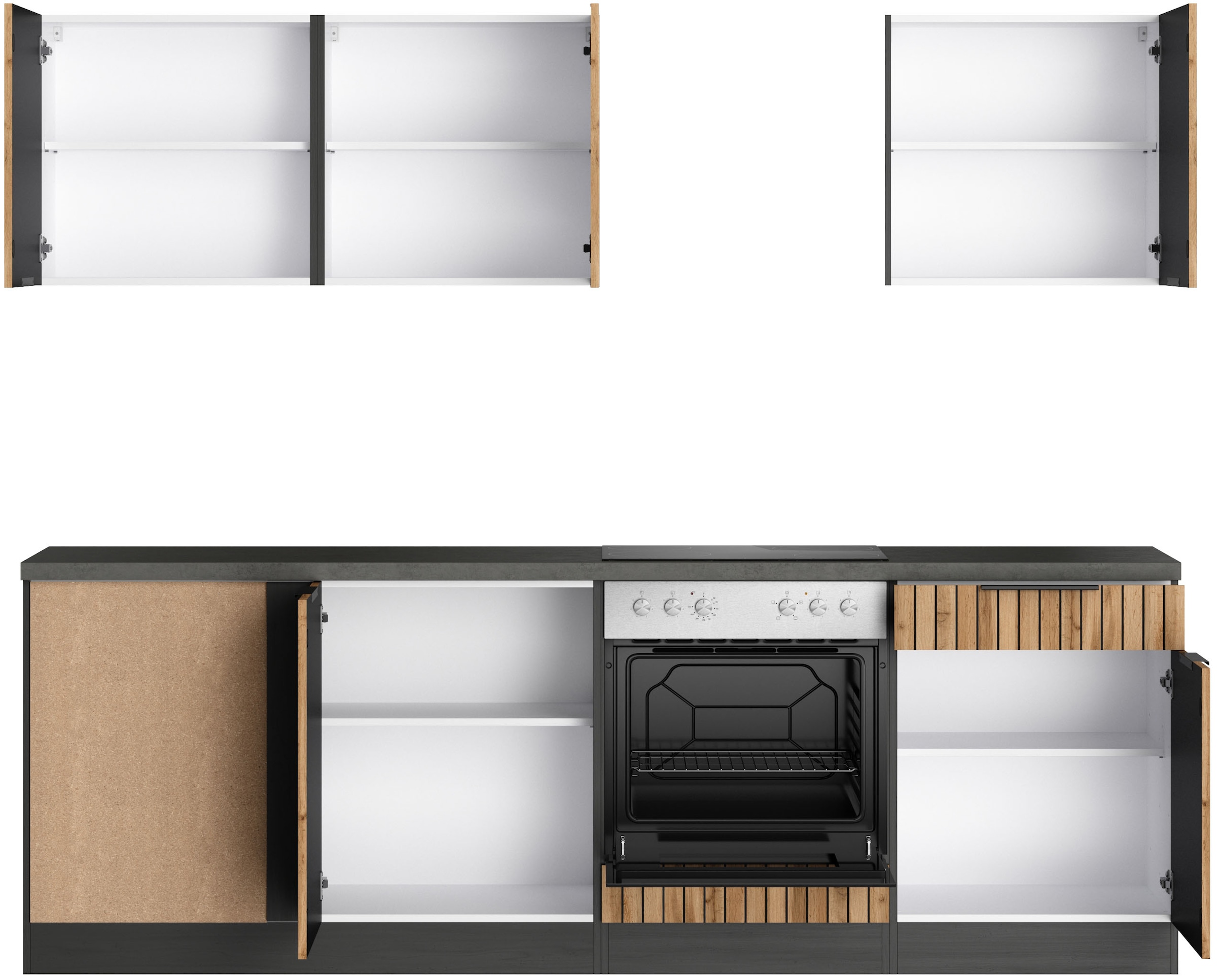KOCHSTATION Cuisine d'angle »KS-Lagos, Stellbreite 300/240 cm« au choix avec appareils électriques, évier inox ou noir