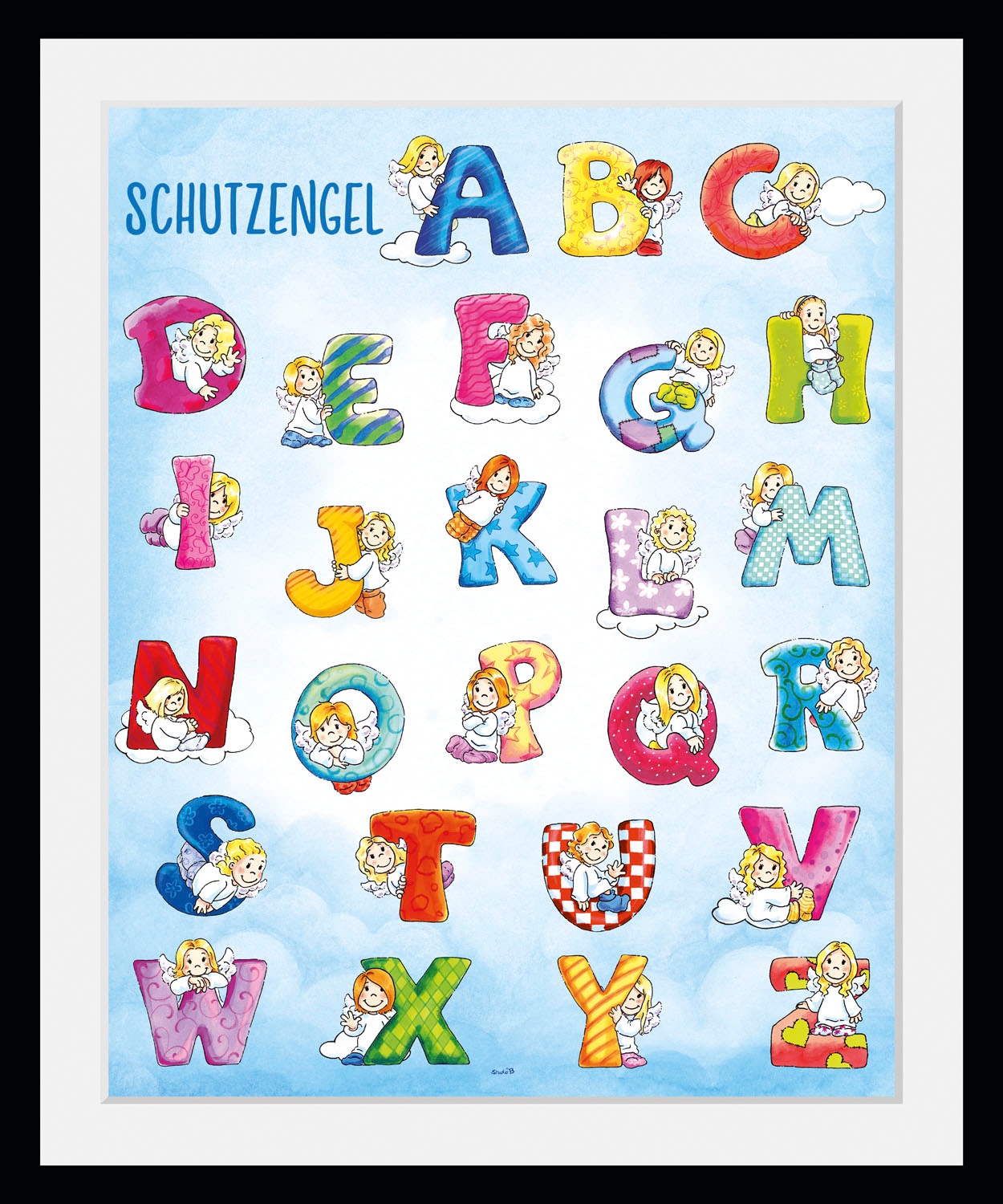 Image of queence Bild "Schutzengel ABC" A B Buchstaben C Engel Götter 1 Stk. tlg. HD Premium Poster-Druck inkl. Holzrahmen