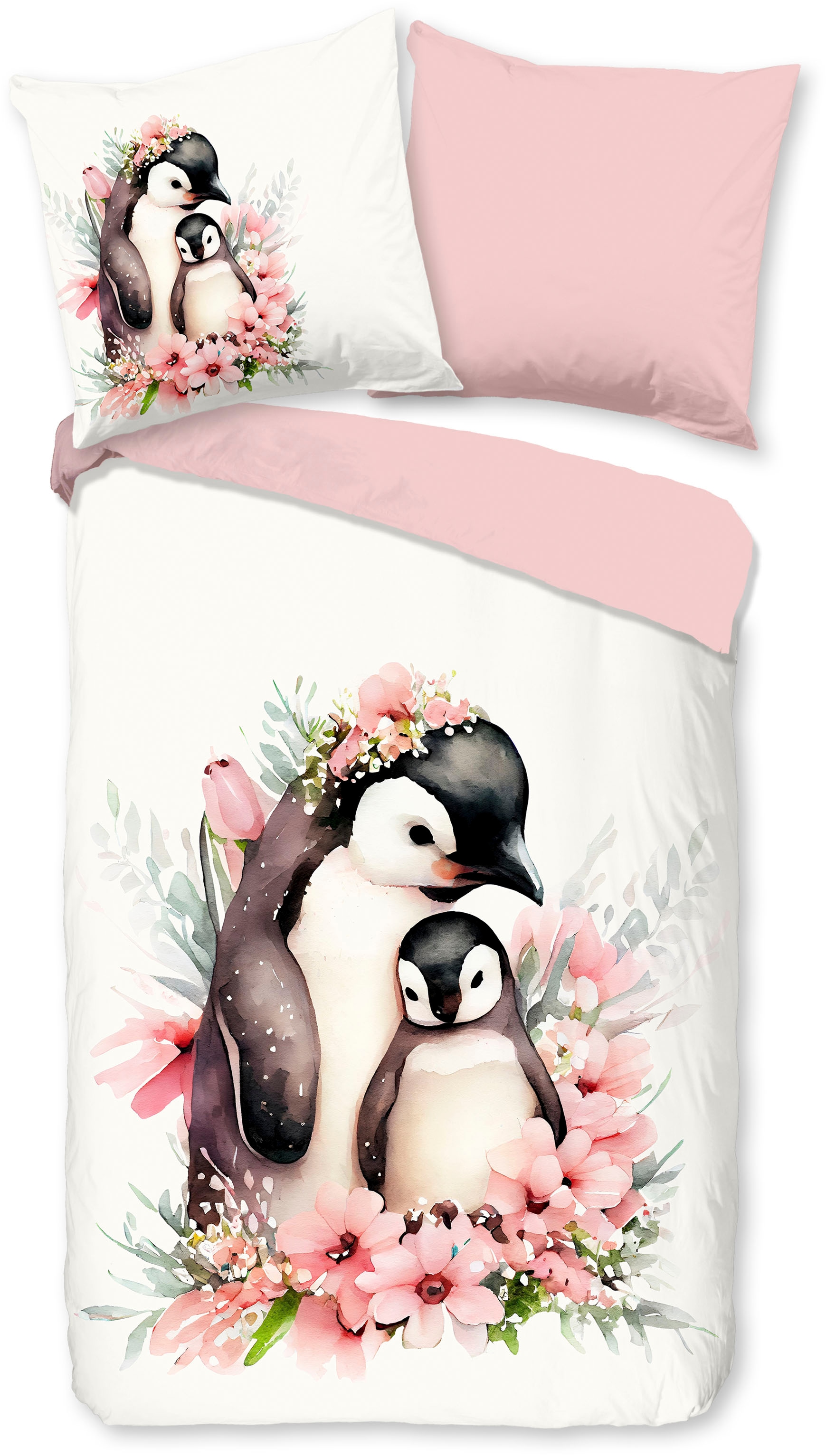 good morning Kinderbettwäsche »Penny« 2 Stk. tlg. Flanell Biber, 135x200, Warm, Reissverschluss, Wende, Mädchen, Pinguin