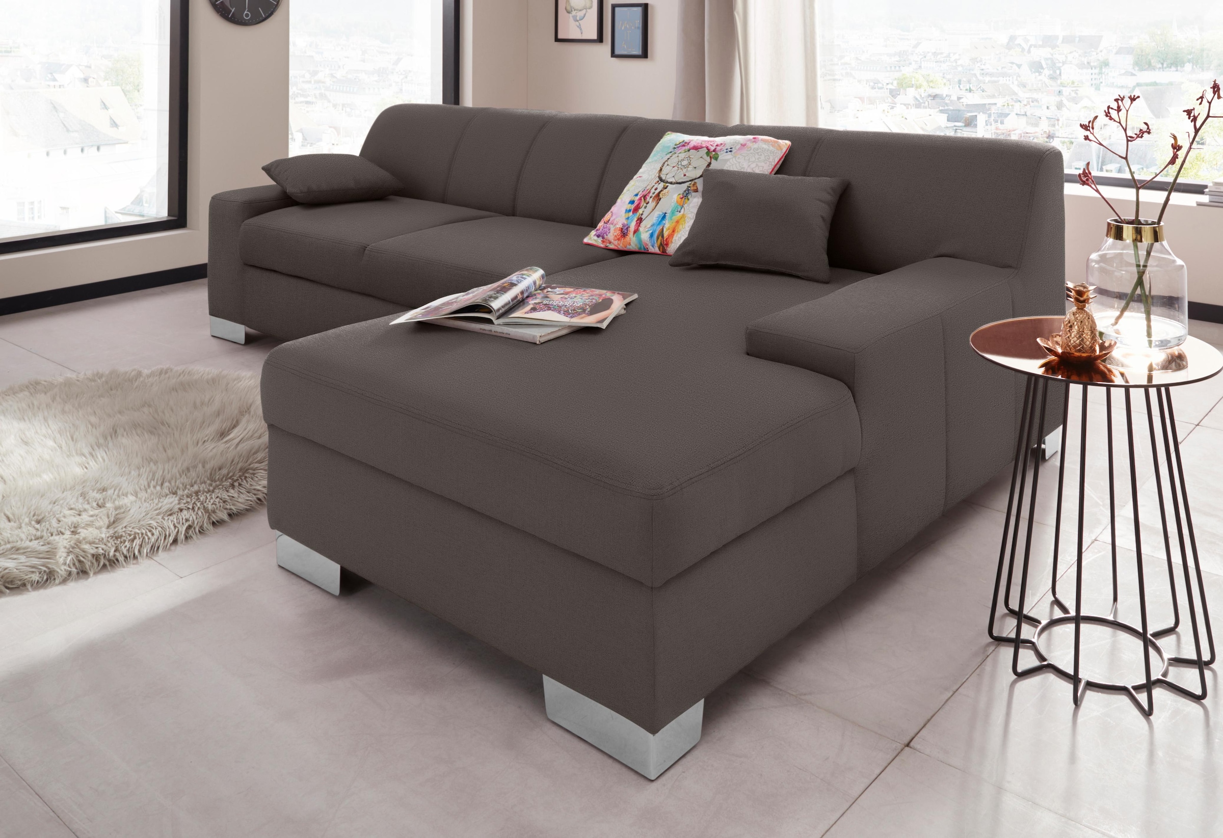 Image of DOMO collection Ecksofa "Bero, elegant und zeitlos, flache Armlehnen, Breite 268cm L-Form" fester Sitzkomfort, wahlweise mit Bettfunktion