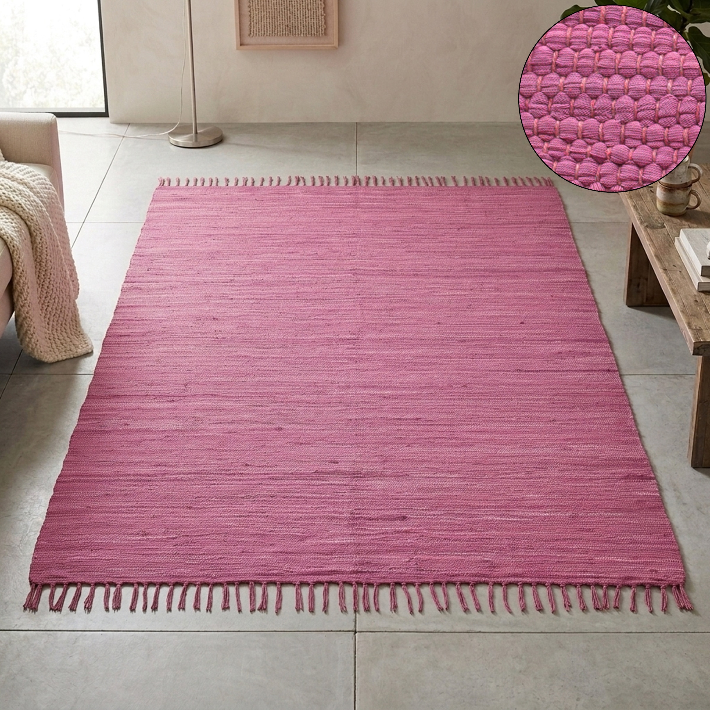 THEKO Tapis »Happy Cotton Fleckerl, handgewebt« Rectangulaire 5 mm Höhe tissu plat, coton pur, chiné, avec franges, aussi en chemin de table