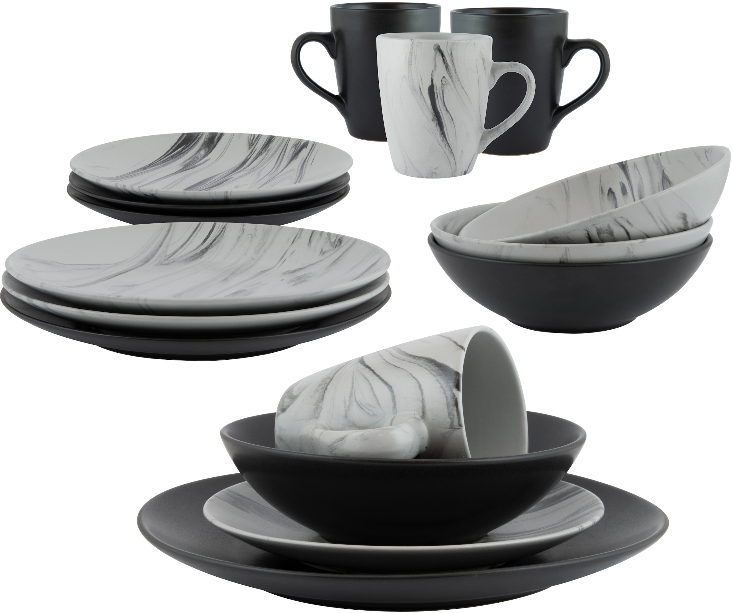 Image of Leonique Kombiservice »Truro«, (Set, 16 tlg.), Schiefer schwarz/graue Marmor-Optik, sortiert bei Ackermann Versand Schweiz