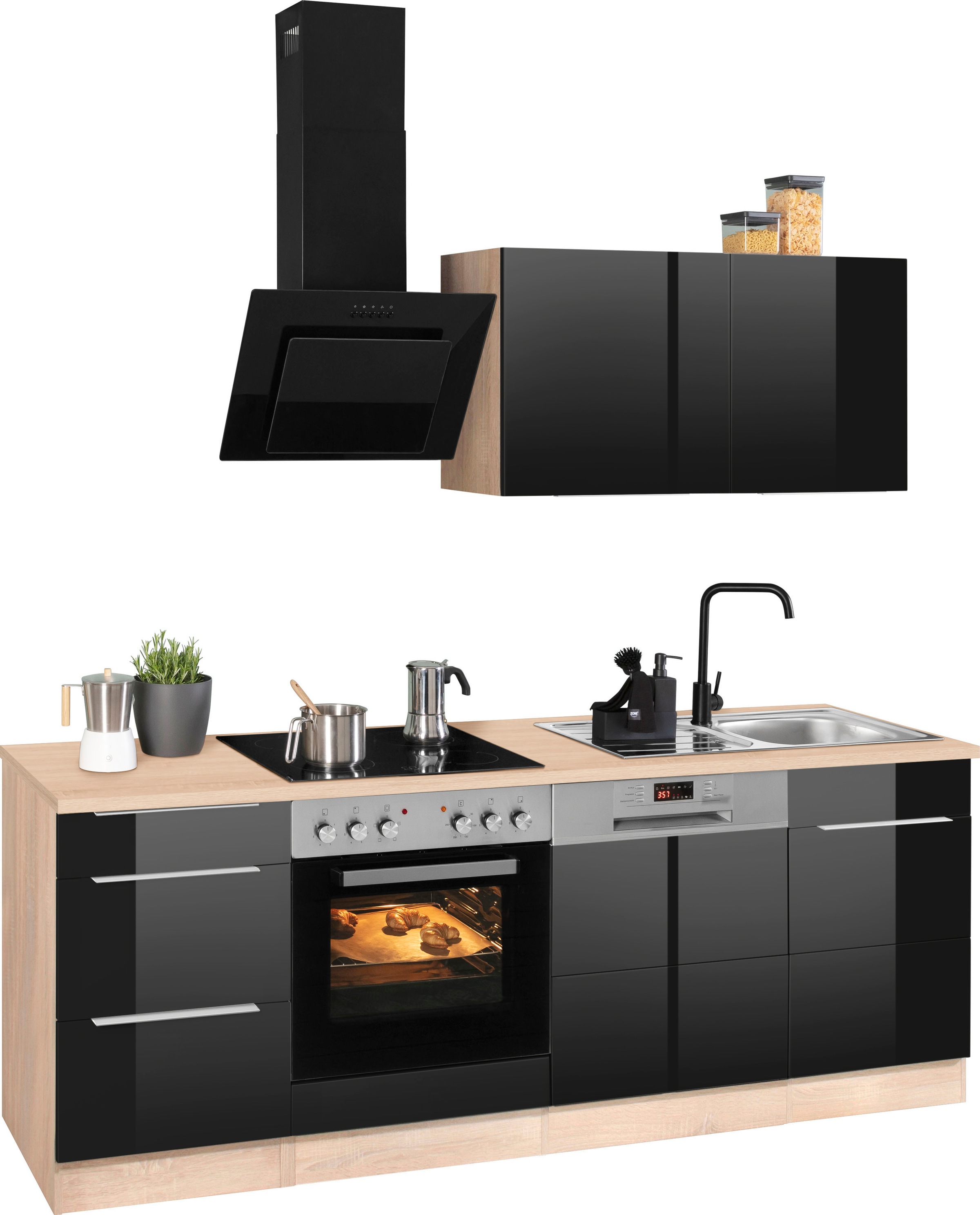 KOCHSTATION Küchenzeile "KS-Brindisi" Breite 220 cm, wahlweise mit E-Geräten, mit MDF-Fronten