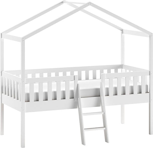Vipack Hausbett »Kiefer massiv weiss lackiert, Made in Europe, stabil gebaut« B/H/T ca. 213x201,8cm, wahlweise mit und ohne Rutsche,  mit Leiter, offenem Dach, Rolllattenrost und Absturzschutz
