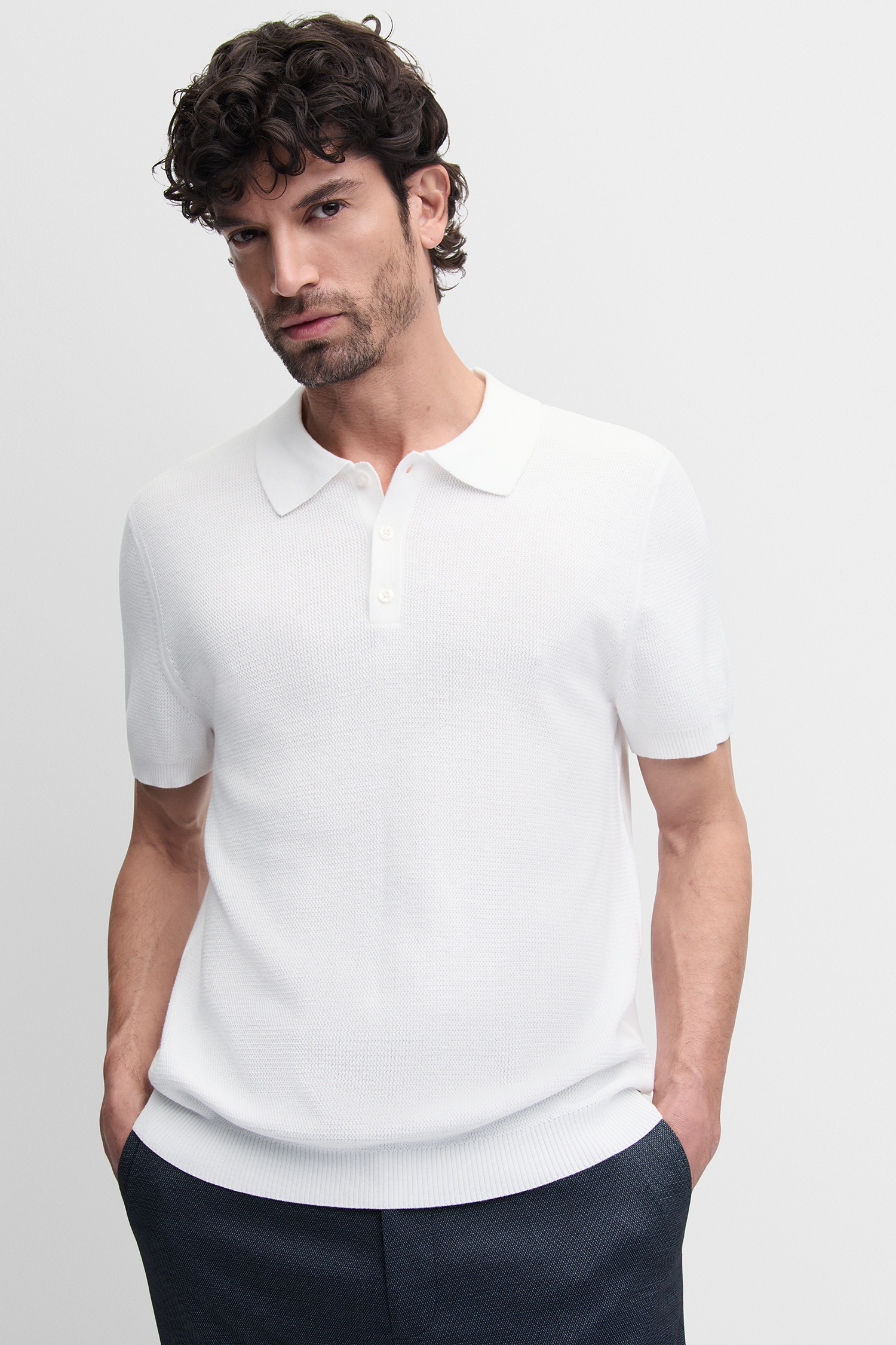 Cinque Pull à manches courtes »CIFLAV« mit Polokragen und Knopfleiste, Regular Fit