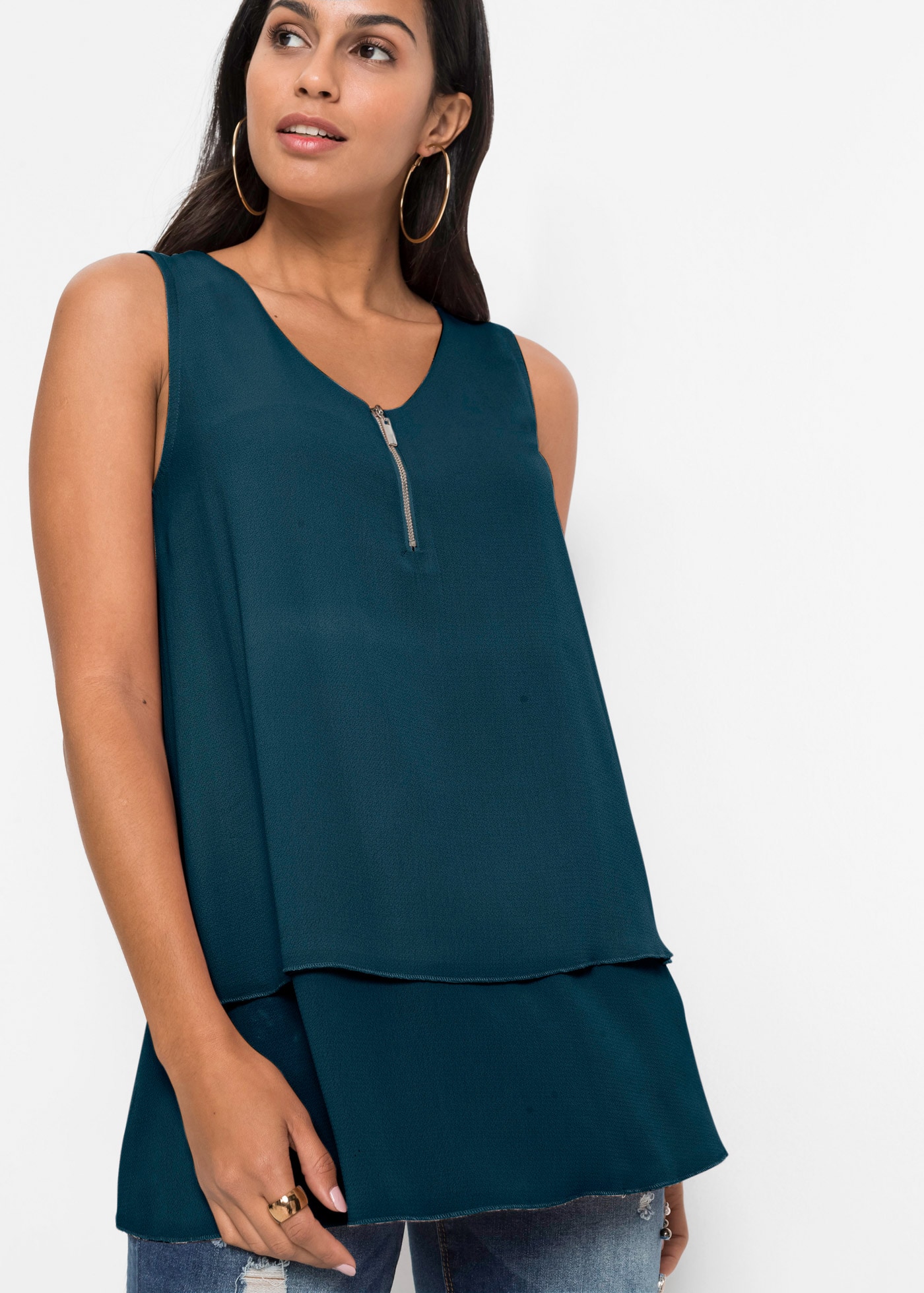 bonprix Blusentop A-Linie, ohne Ärmel, aus Viskose und Elasthan, femininer Lagen-Look