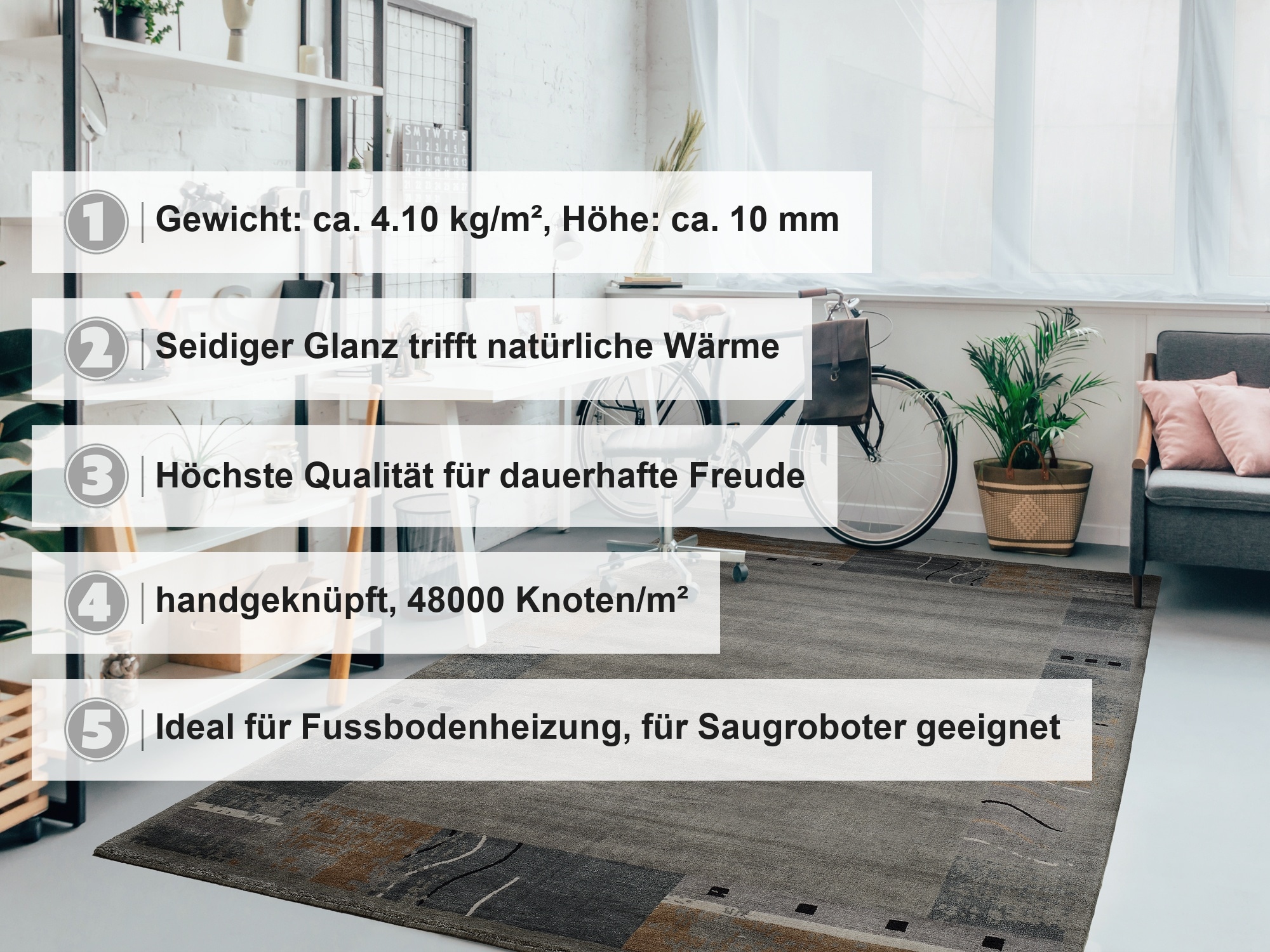 OCI DIE TEPPICHMARKE Teppich »AWARD ULKA« rechteckig 10 mm Höhe handgeknüpft, echter Design Teppich aus Nepal. 100% Naturfaser