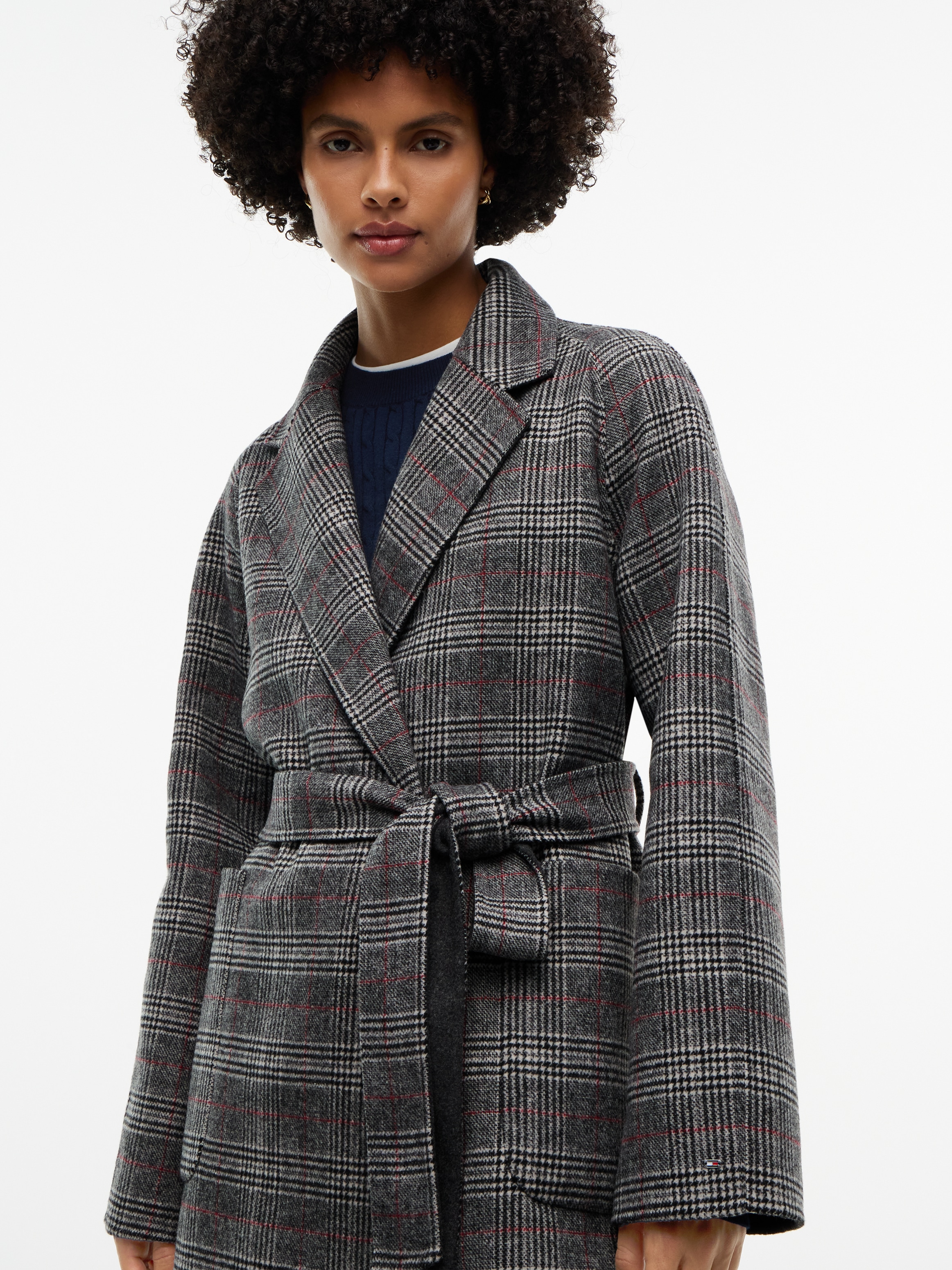Image of Tommy Hilfiger Langmantel "DF WOOL REG BELTED CHECKED COAT" Materialmix, mit Wolle