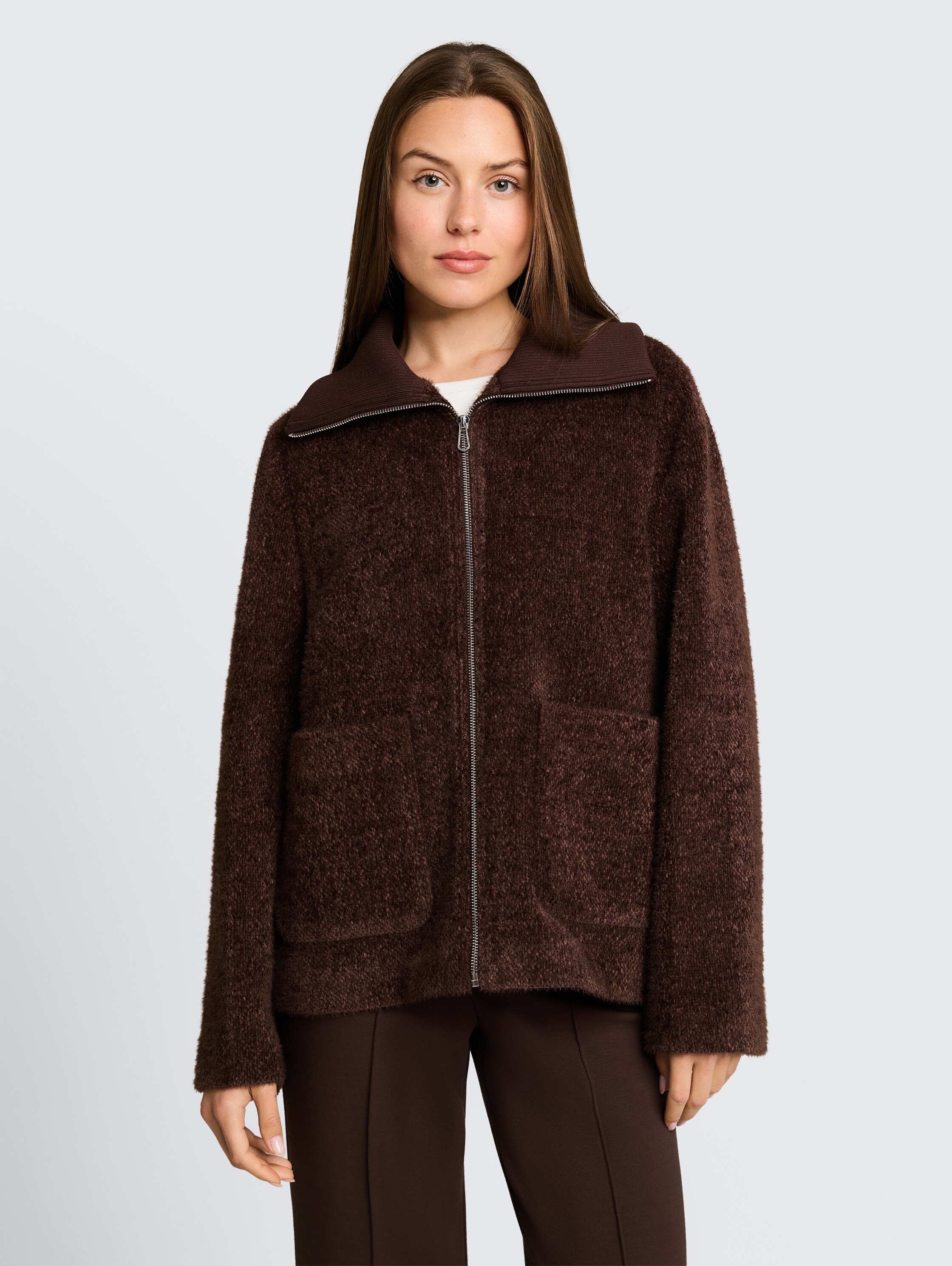 Image of TOM TAILOR Strickfleecejacke ohne Kapuze mit Strick-Struktur und grossem Kragen