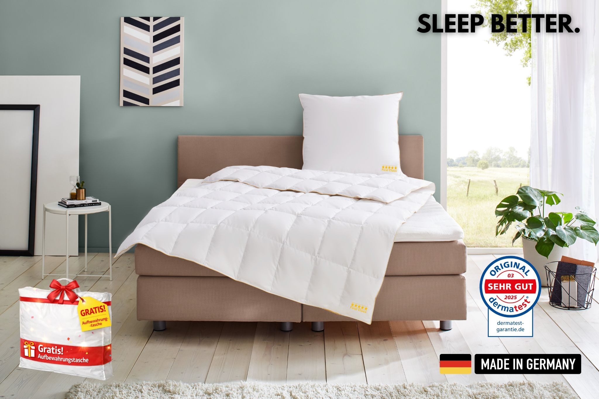 Image of OBB Daunenbettdecke "Emilias, Bettdecken für Sommer und Winter, Ganzjahresdecke" leicht Füllung 90% Daunen, 10%Federn 1 Stk. tlg. Bettdecke 135x200 cm, 155x220 cm, weitere Grössen, Made in Germany