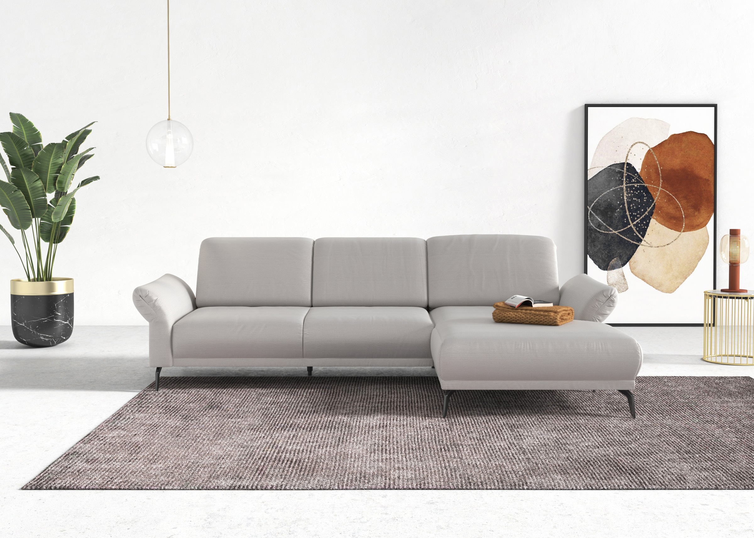 INOSIGN Ecksofa »Coco L-Form«, Sitztiefen-, Arm- und Kopfteilverstellung, Cord-Bezug, Fusshöhe 15 cm