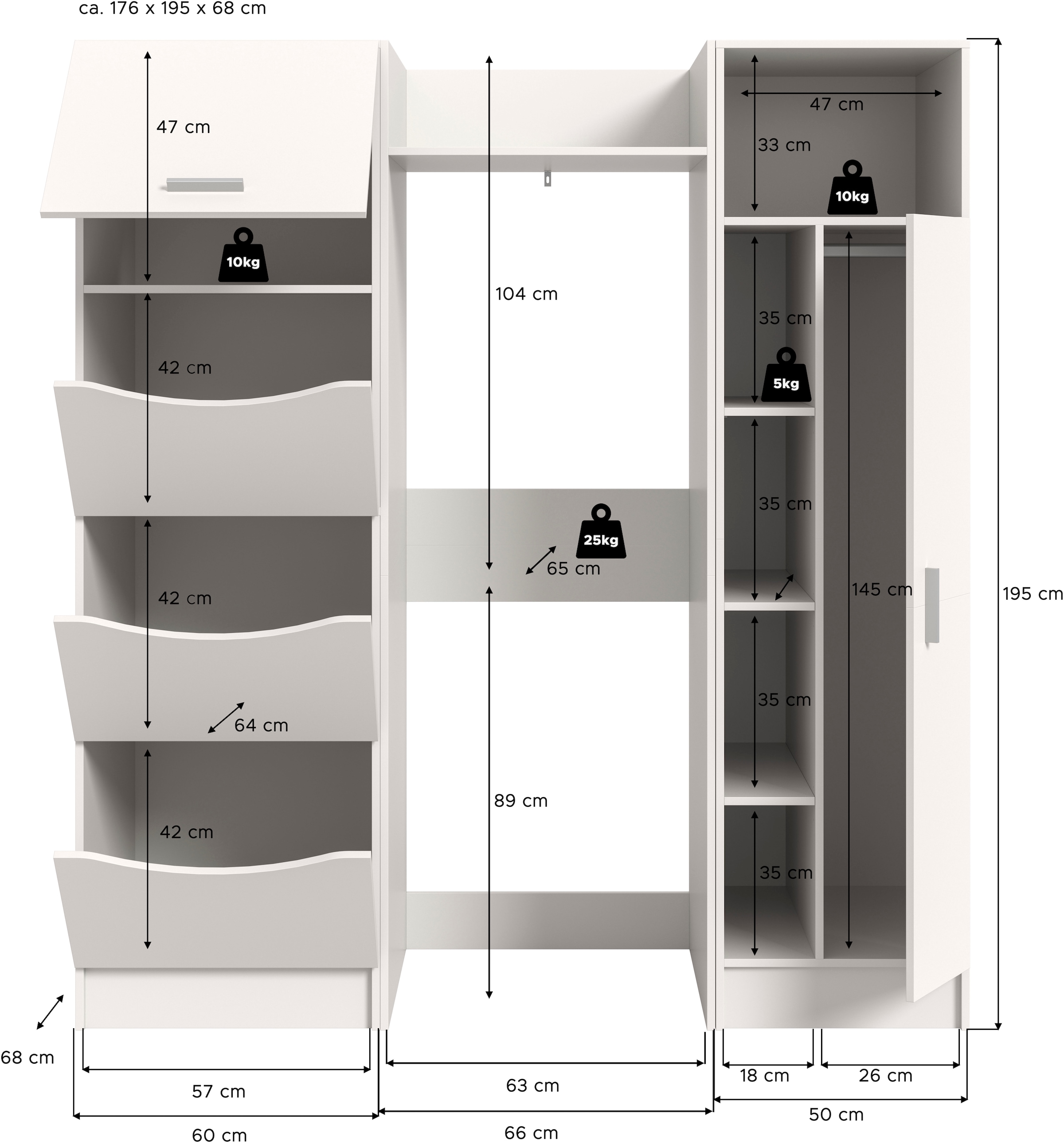 welltime Badmöbel-Set »FALAS,  3-teilig, Hauswirtschaftsraum Set, Breite 176 cm« Set, 1x Wäscheschrank, 1x Waschmaschinenumbauschrank, 1x Mehrzweckschrank, 3 Stk. tlg.