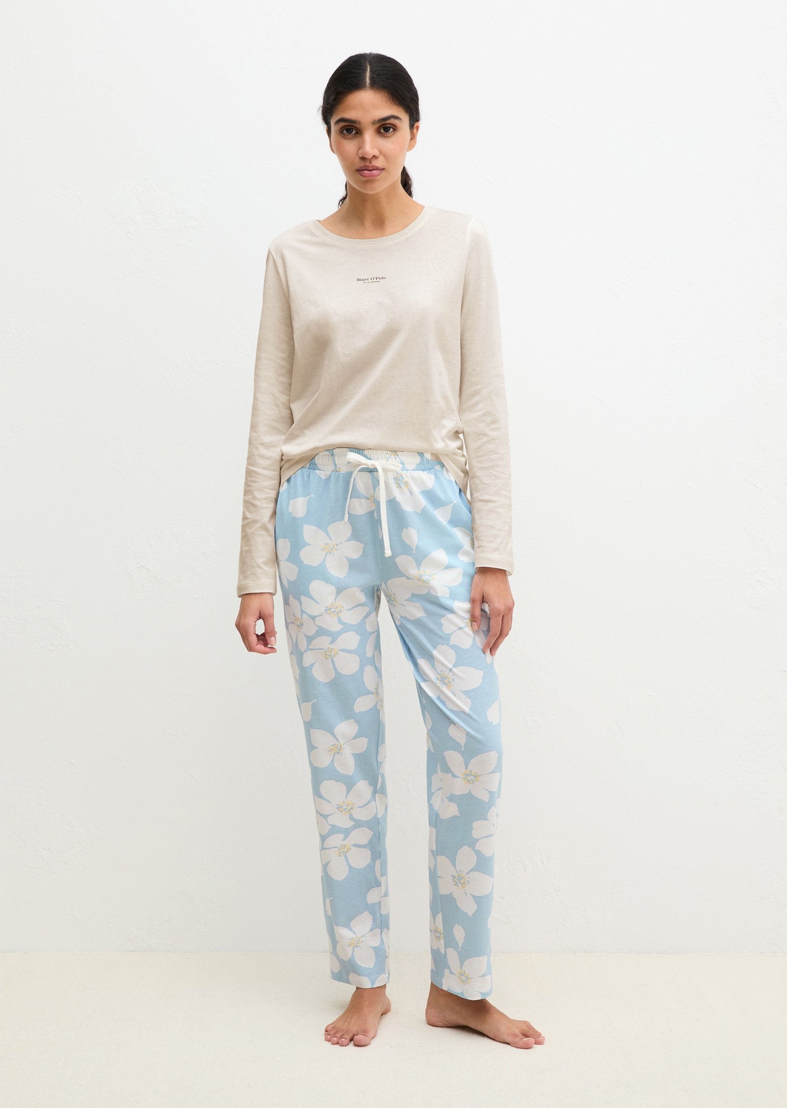 Image of Marc OPolo Pyjamahose "Mix N Match Cotton" mit floralem Print, Gummizug und Bindeband