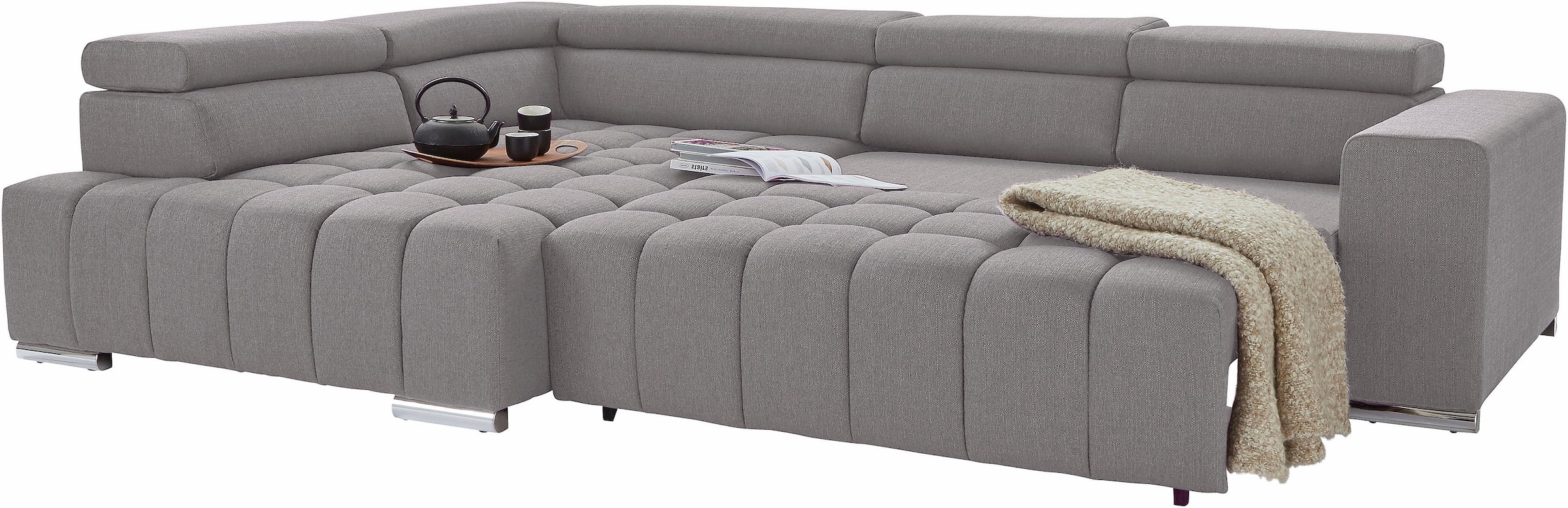 exxpo - sofa fashion Ecksofa »Elias, aktuelle Kreuzsteppung im Sitz, bequem, L-Form«, mit Kopf- bzw. Rückenverstellung, wahlweise mit Bettfunktion