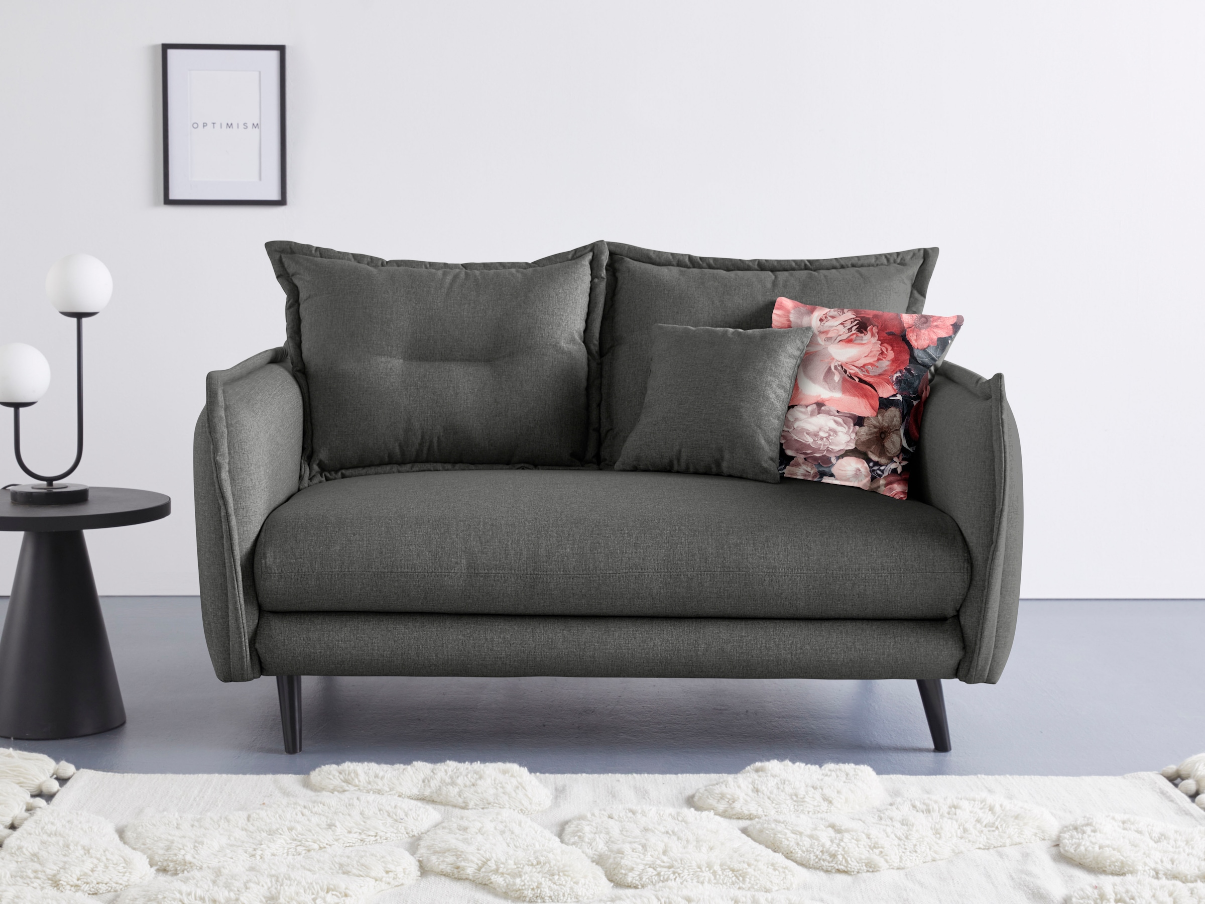 Image of Home affaire 2-Sitzer "Levke modernes Design: Kissen Optik, bequem, Holzfüss anthrazit" Struktur fein, inkl. Rücken- und Zierkissen