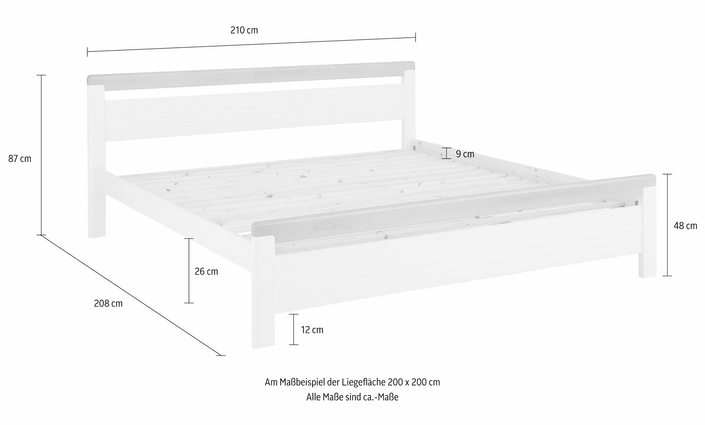 Home affaire Massivholzbett »"CAPRE" im skandinavischem Landhausstil«, in verschiedenen Breiten, zertifiziertes Massivholz, Lamellenoptik