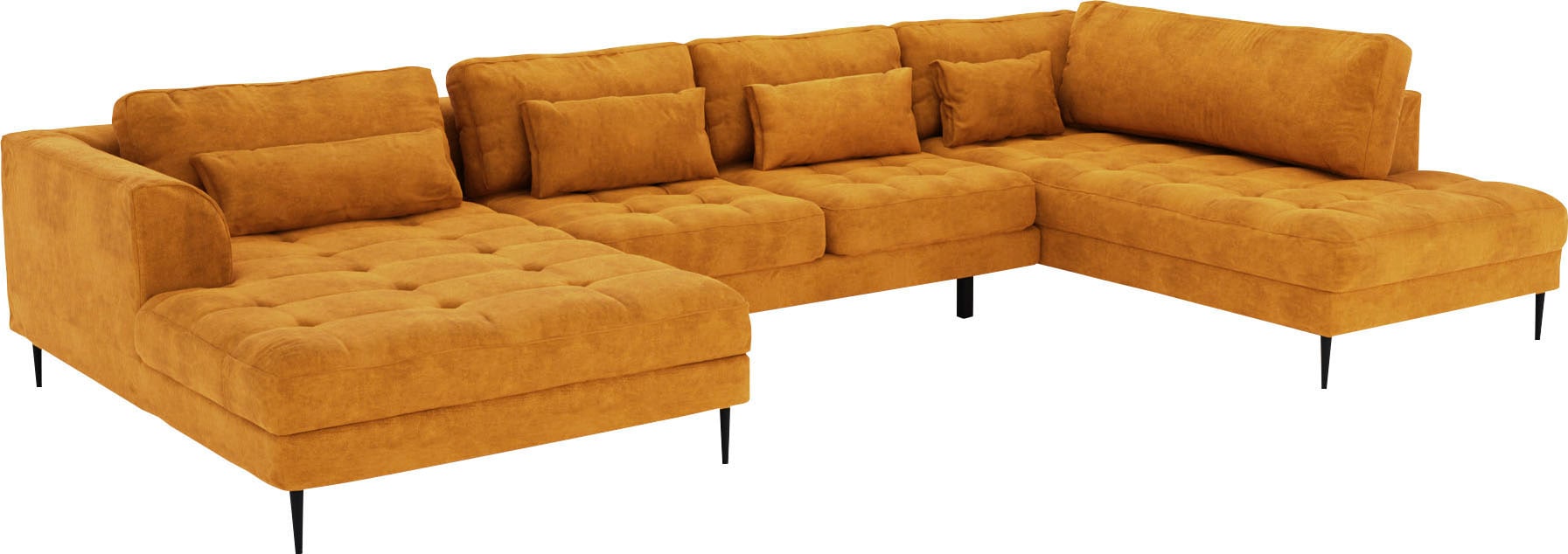 TRENDMANUFAKTUR Wohnlandschaft »Luzi, gemütliches Sofa, extra viel Platz, viele Kissen« Designsofa mit tollem Sitzkomfort, Metallfüsse schwarz, Breite 361 cm