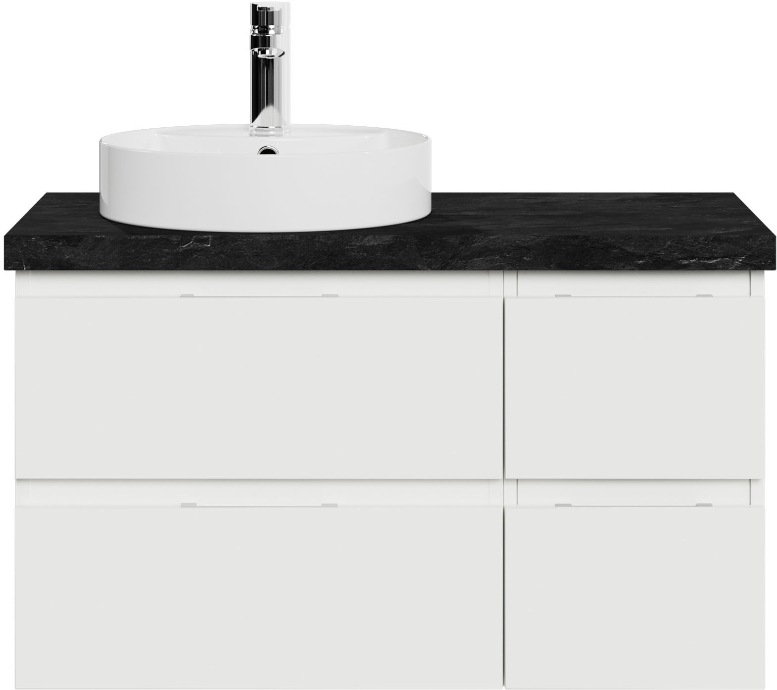 Image of Saphir Waschtisch "Serie 4035 Keramik-Aufsatzbecken mit Unterschrank, 88 cm breit" Waschplatz mit 4 Schubladen, Griffuge, Schneeweiss Glanz