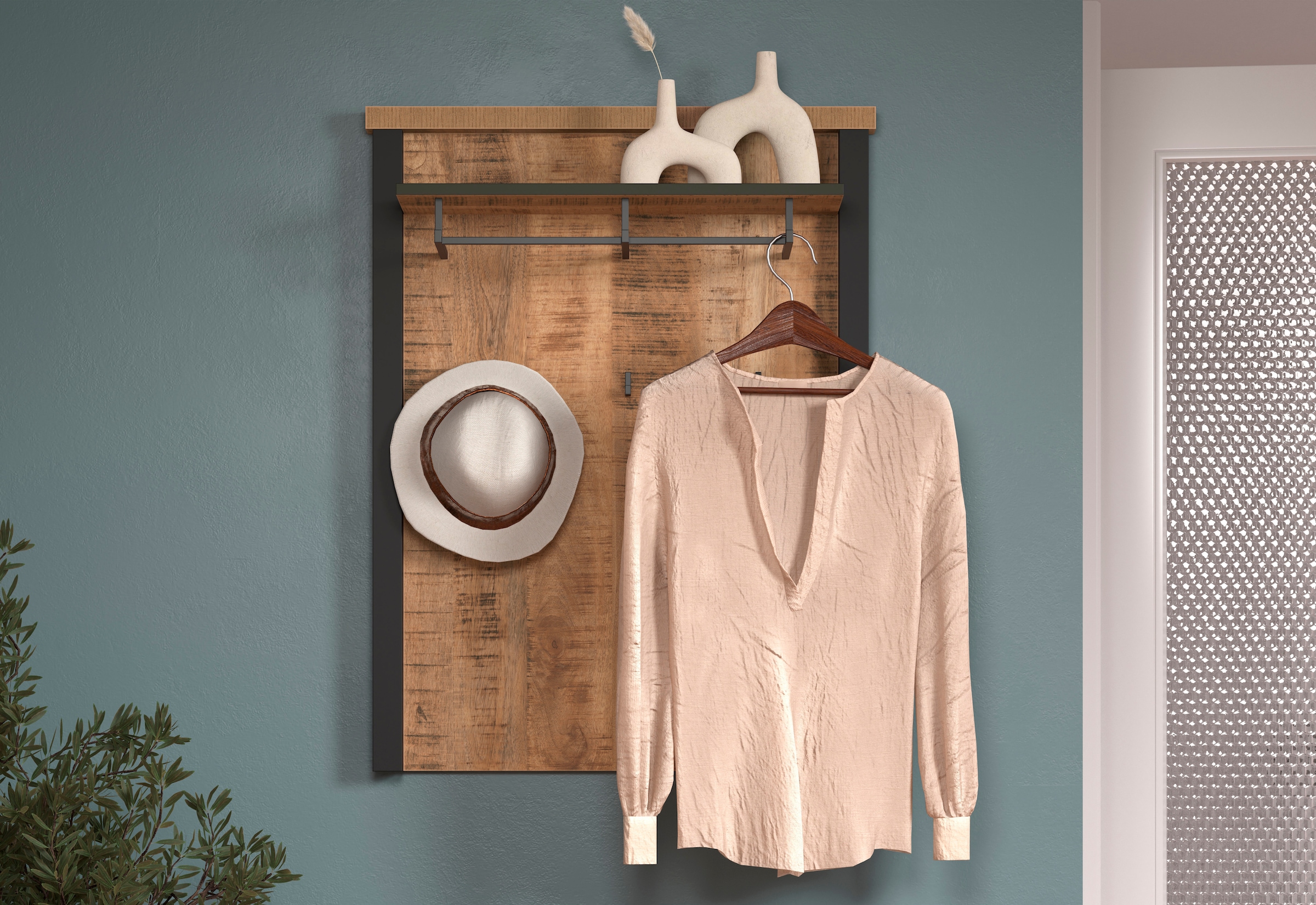 Home affaire Panneau de vestiaire »Elda« 1 cuis tlg. panneau mural avec étagère, 1 tringle à vêtements, 3 crochets – (L/P/H) 73/27/95 cm