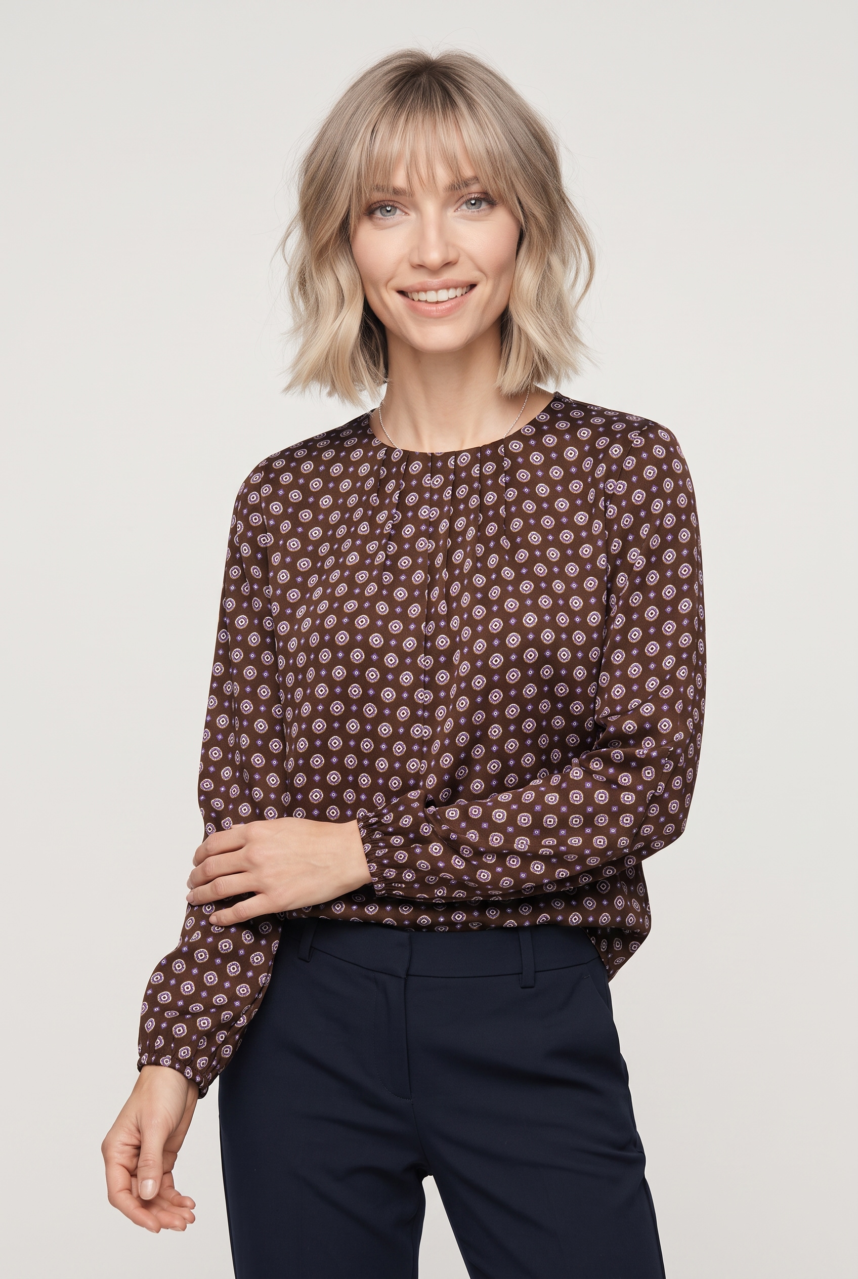 Image of Zero Satinbluse fein gemustert / elastische Bündchen
